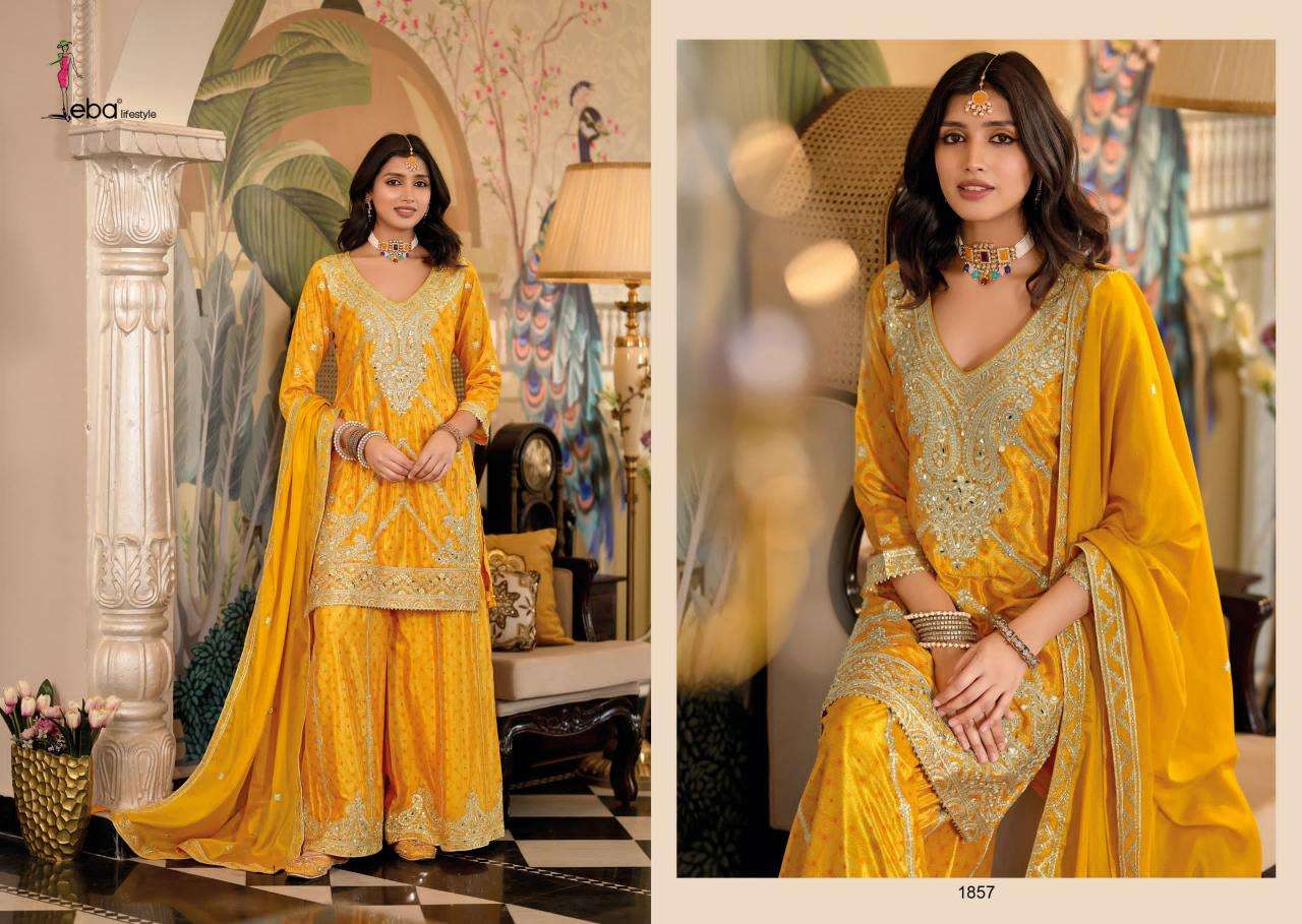 Eba Lifestyle Presents Sangam Chinon Readymade Exclusive Plazzo Suit Catalog Wholesaler And Exporter in Surat