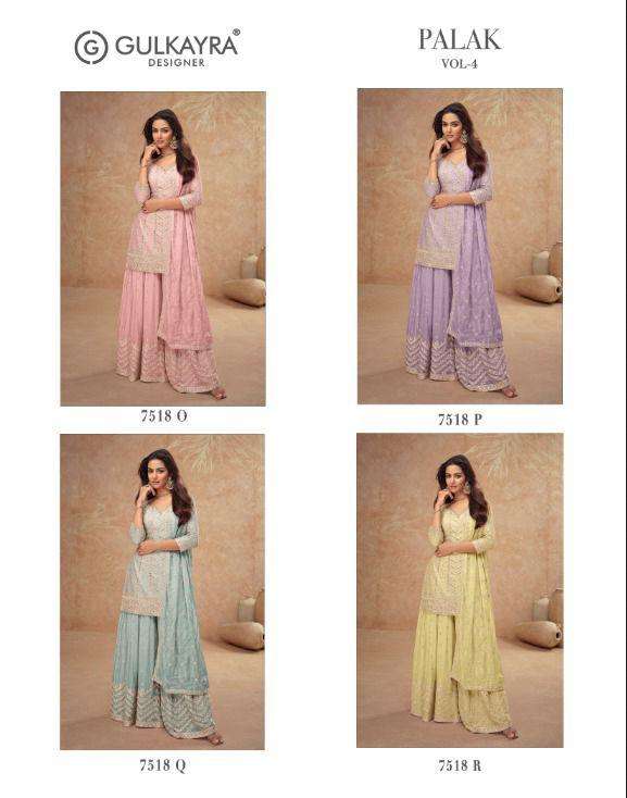 gulkayra designer presents palak vol-4 7518 colors fully stitch chinon elegant style plazzo suit catalog wholesaler and exporter 