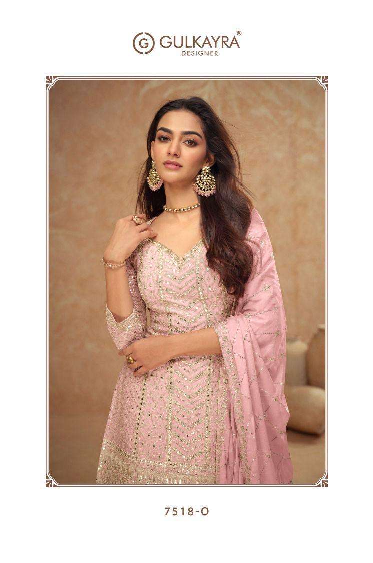 gulkayra designer presents palak vol-4 7518 colors fully stitch chinon elegant style plazzo suit catalog wholesaler and exporter 