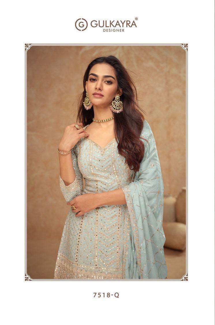 gulkayra designer presents palak vol-4 7518 colors fully stitch chinon elegant style plazzo suit catalog wholesaler and exporter 