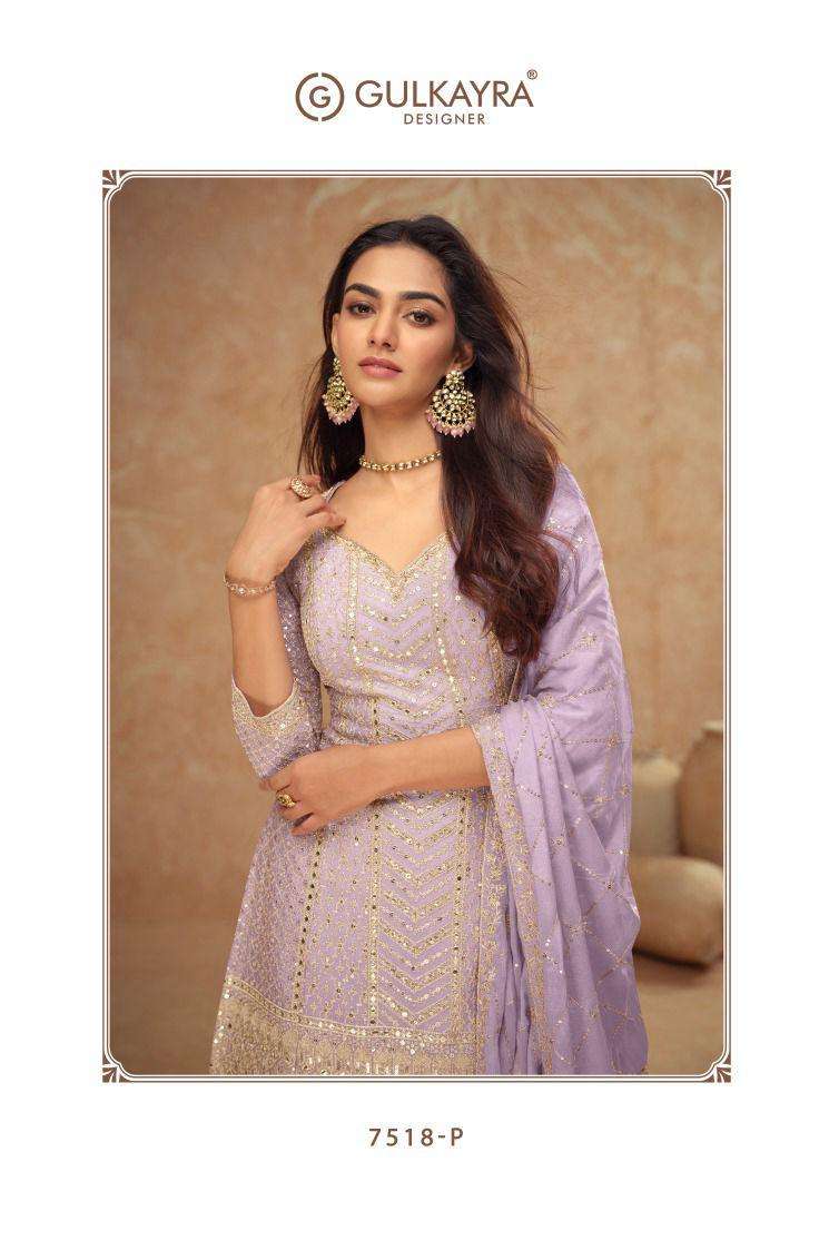 gulkayra designer presents palak vol-4 7518 colors fully stitch chinon elegant style plazzo suit catalog wholesaler and exporter 