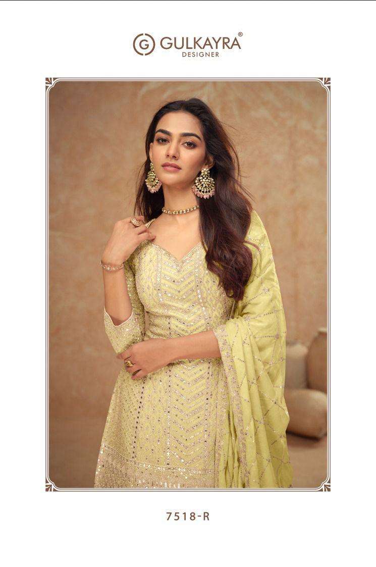 gulkayra designer presents palak vol-4 7518 colors fully stitch chinon elegant style plazzo suit catalog wholesaler and exporter 