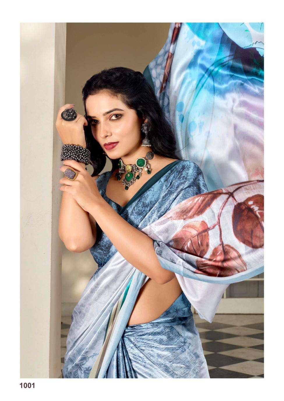 kashvi creation presents divyani vol-5 satin print festive saree catalog wholesaler and exporter in surat