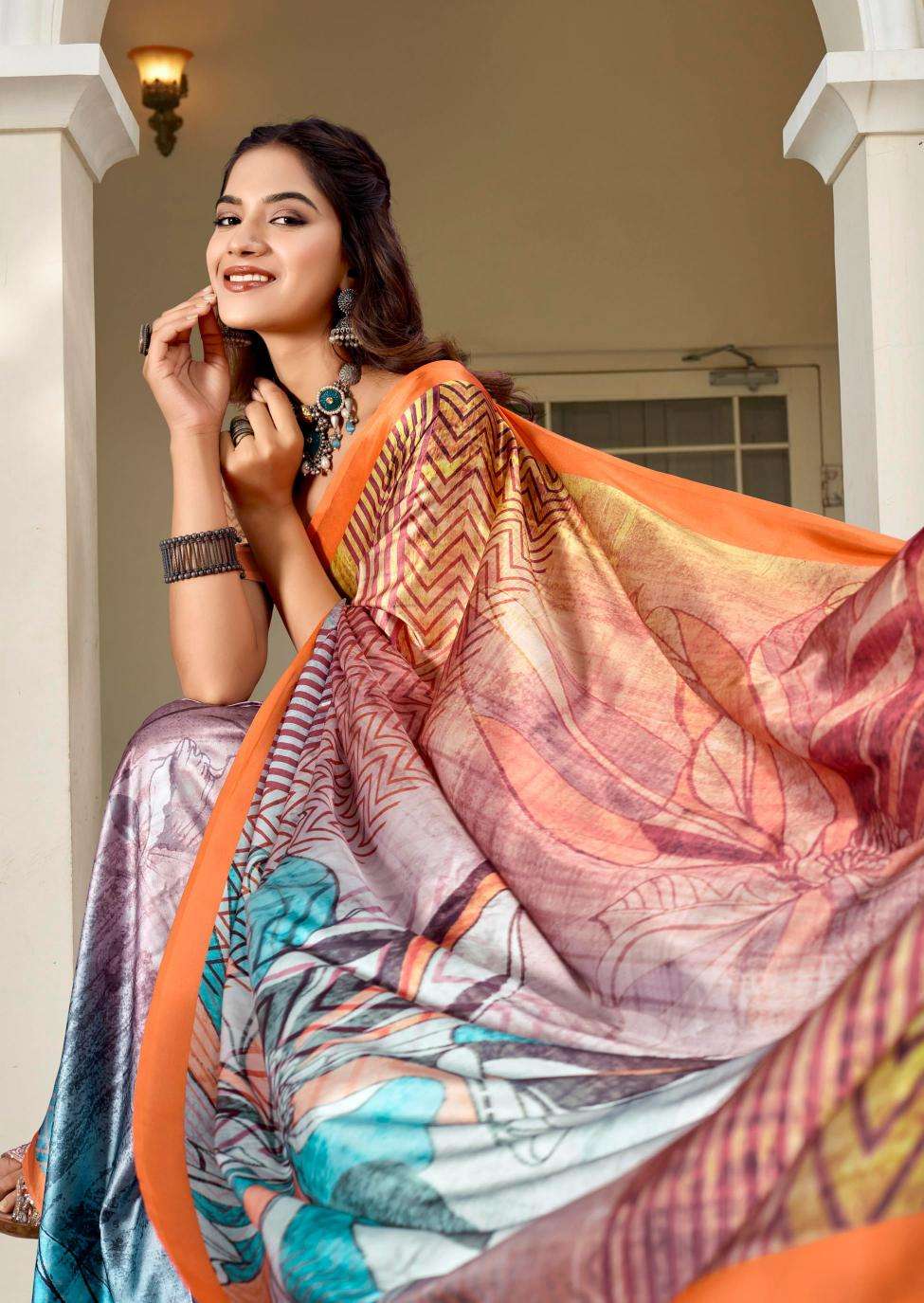 kashvi creation presents divyani vol-5 satin print festive saree catalog wholesaler and exporter in surat