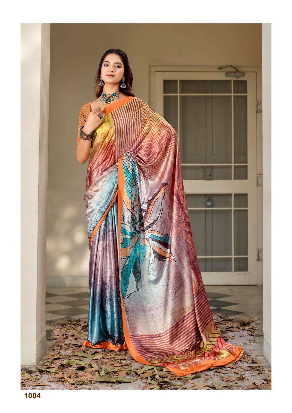 kashvi creation presents divyani vol-5 satin print festive saree catalog wholesaler and exporter in surat