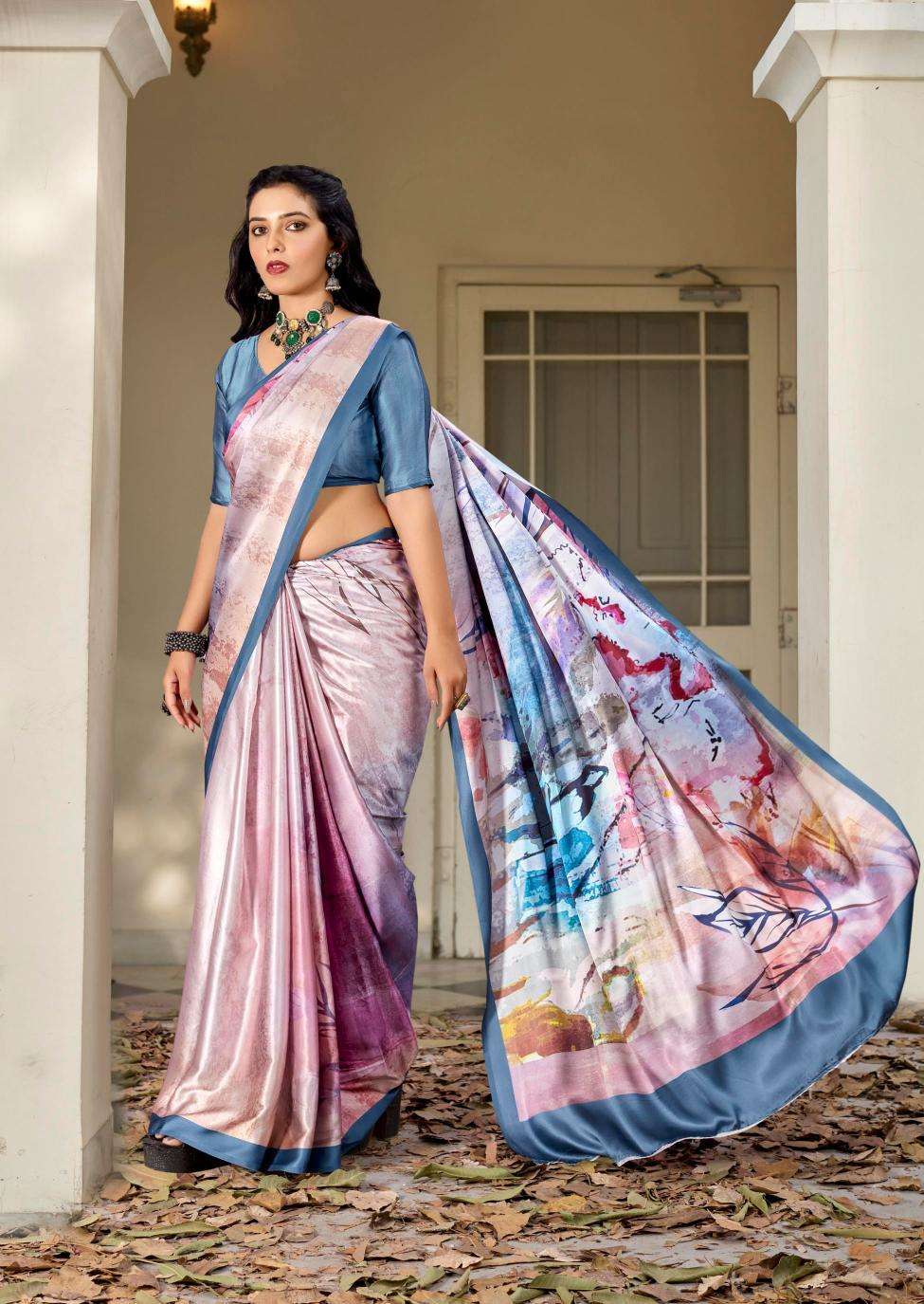 kashvi creation presents divyani vol-5 satin print festive saree catalog wholesaler and exporter in surat