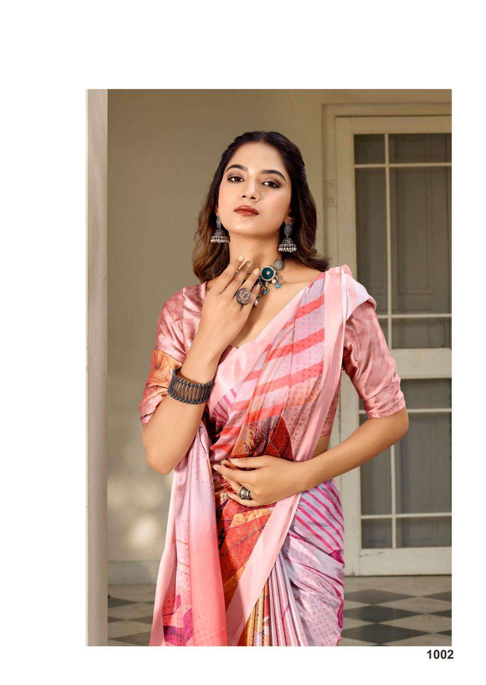 kashvi creation presents divyani vol-5 satin print festive saree catalog wholesaler and exporter in surat