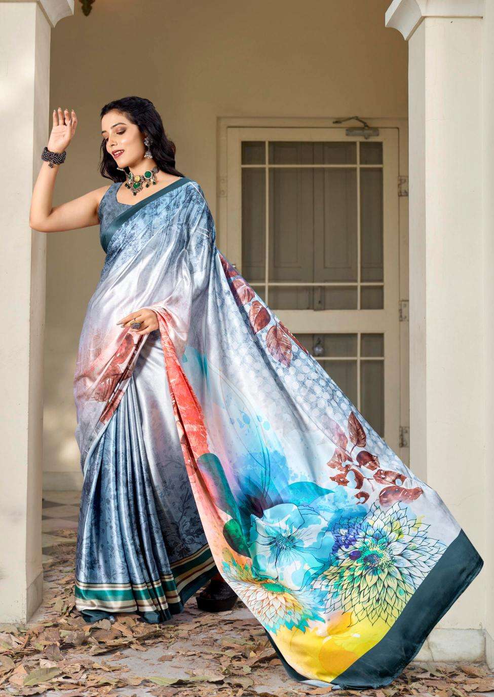 kashvi creation presents divyani vol-5 satin print festive saree catalog wholesaler and exporter in surat