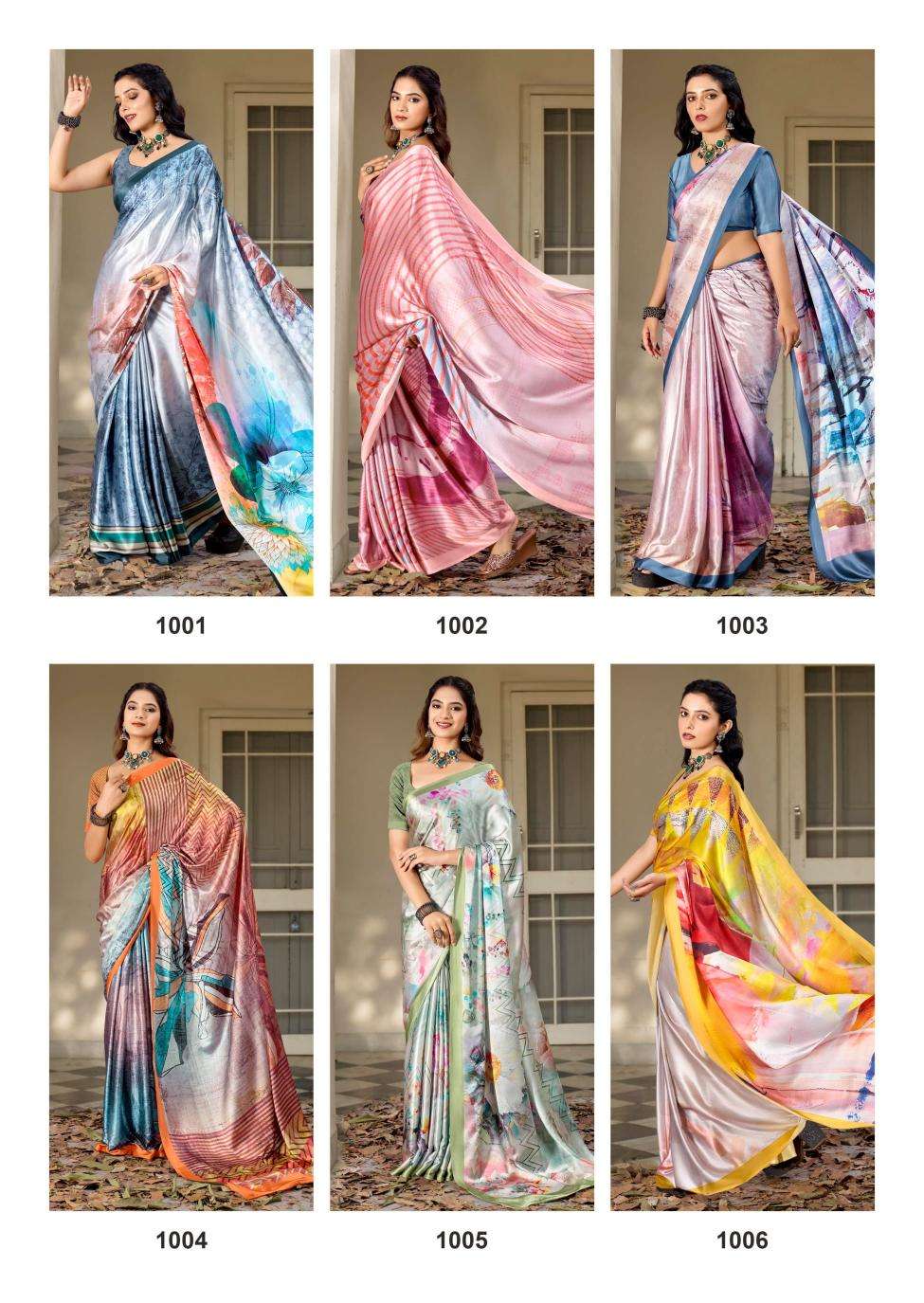 kashvi creation presents divyani vol-5 satin print festive saree catalog wholesaler and exporter in surat