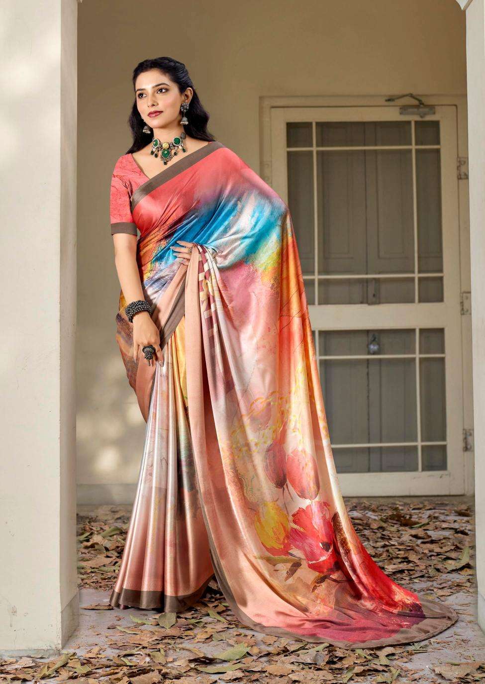 kashvi creation presents divyani vol-5 satin print festive saree catalog wholesaler and exporter in surat
