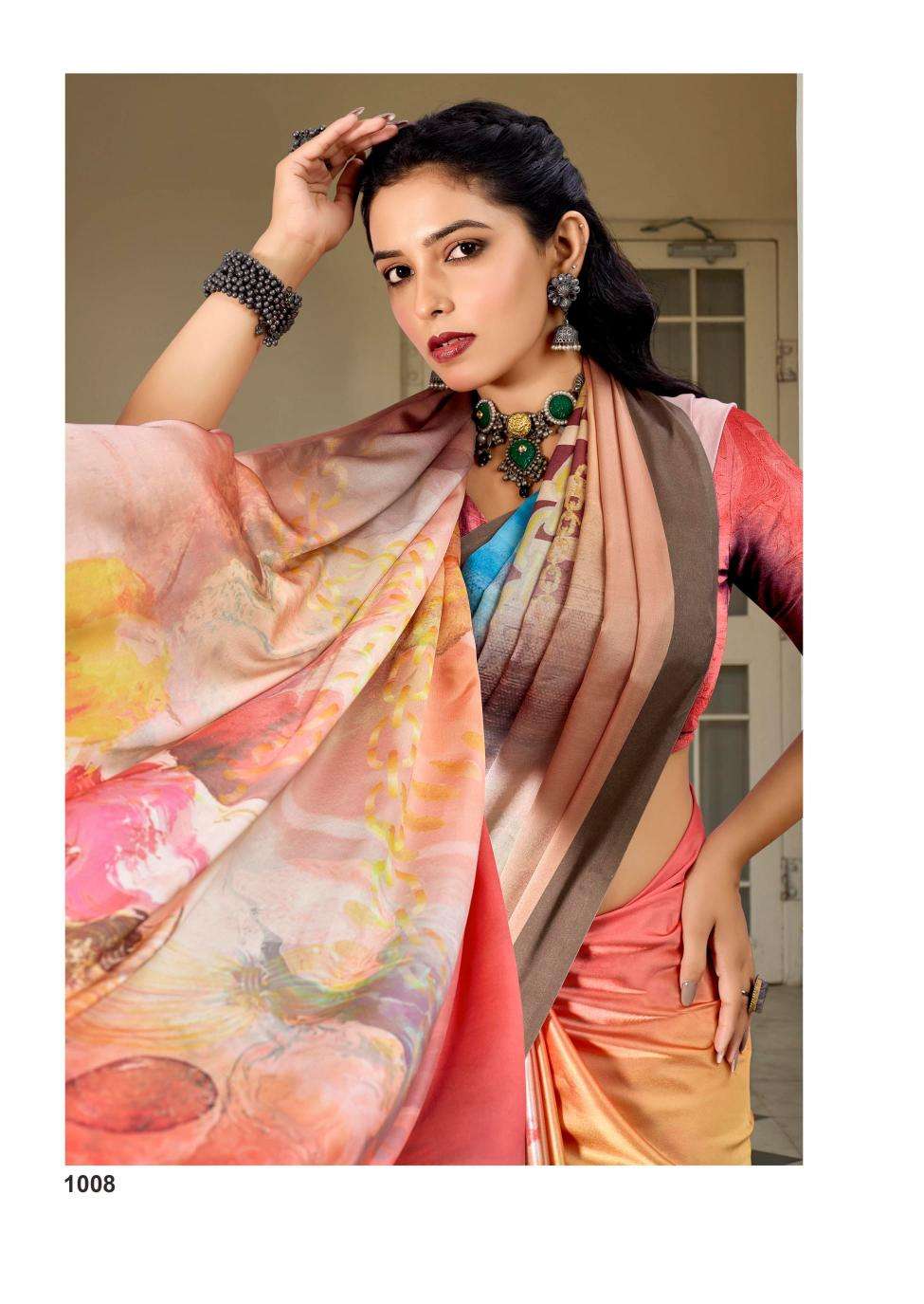 kashvi creation presents divyani vol-5 satin print festive saree catalog wholesaler and exporter in surat