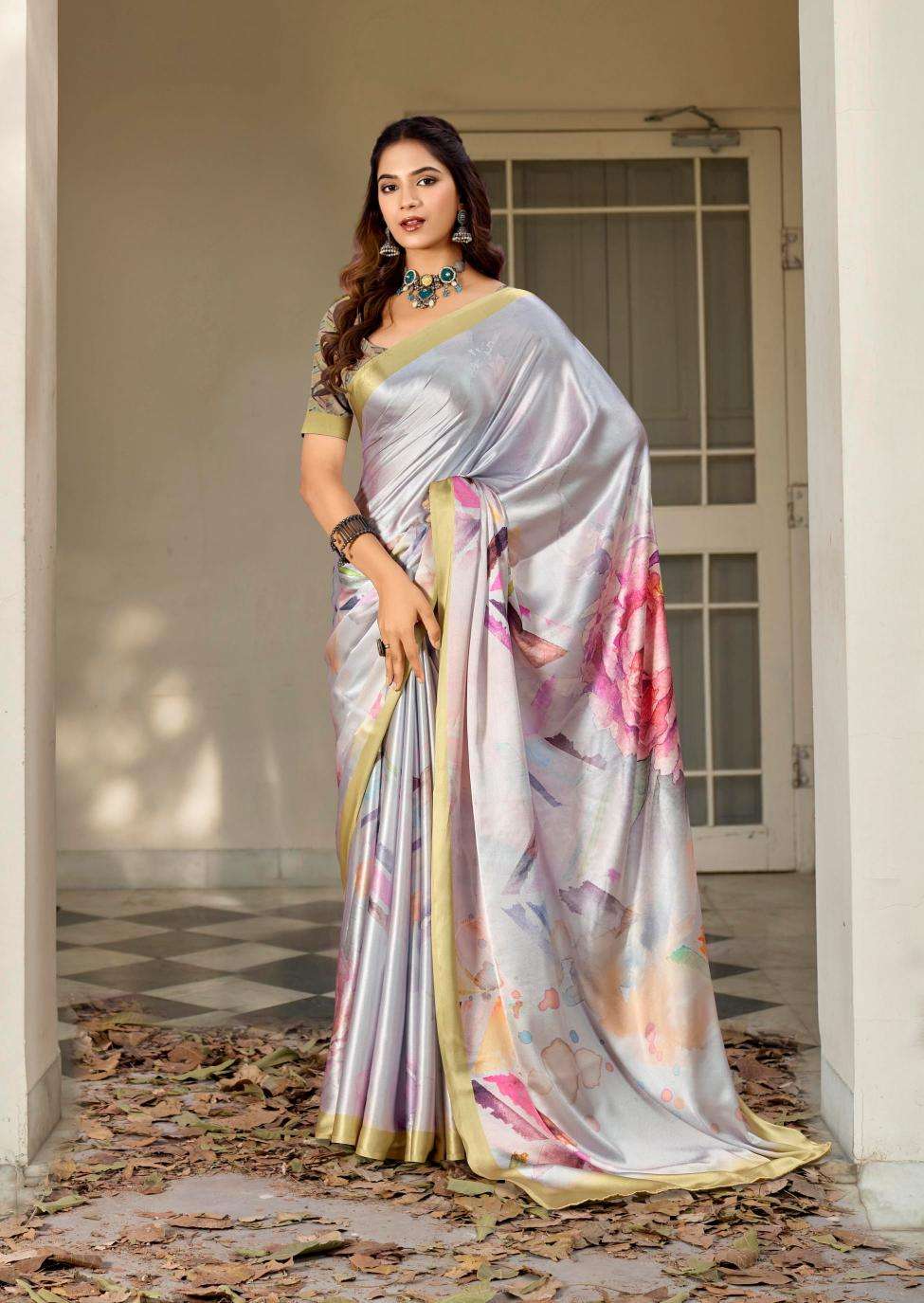 kashvi creation presents divyani vol-5 satin print festive saree catalog wholesaler and exporter in surat