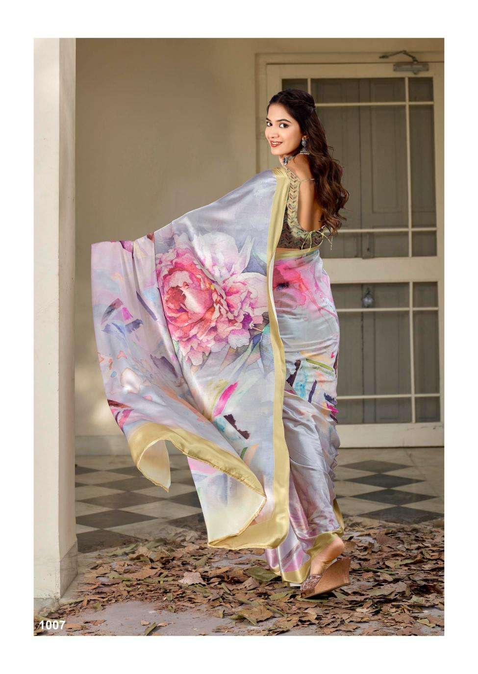 kashvi creation presents divyani vol-5 satin print festive saree catalog wholesaler and exporter in surat