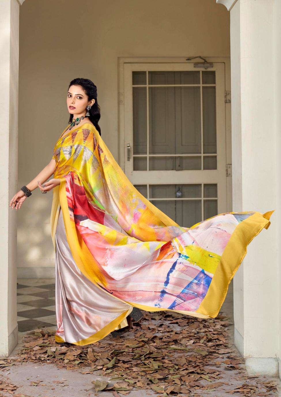 kashvi creation presents divyani vol-5 satin print festive saree catalog wholesaler and exporter in surat