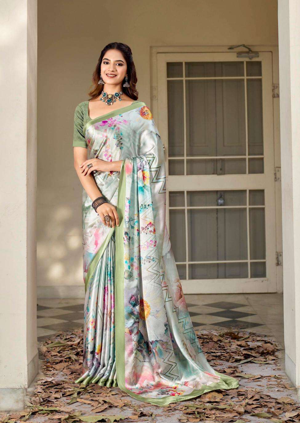 kashvi creation presents divyani vol-5 satin print festive saree catalog wholesaler and exporter in surat