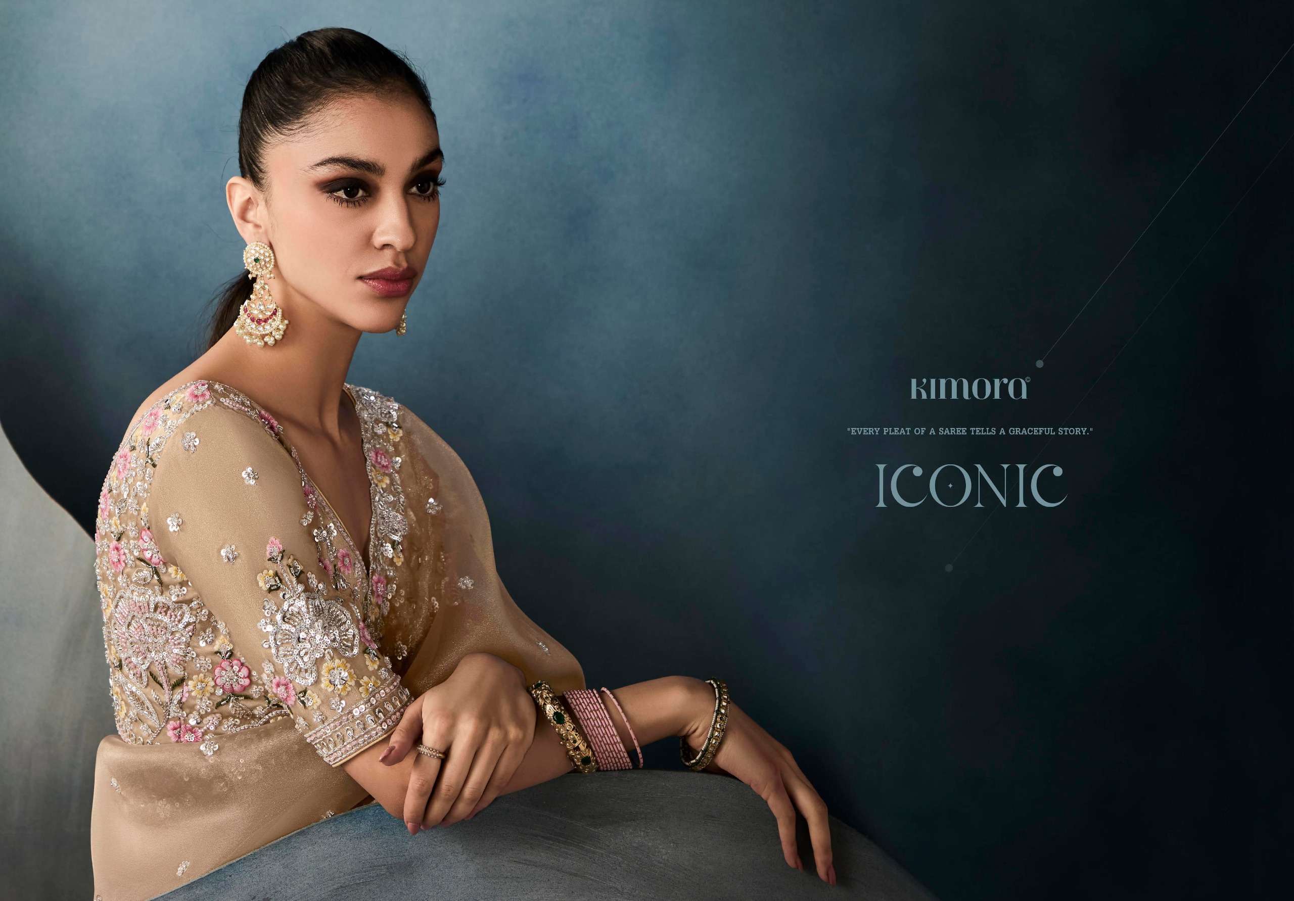 KIMORA PRESENTS ICONIC  NEW PARTY WEAR FANCY FEBRICS SAREE CATALOG WHOLESALER AND EXPORTER 