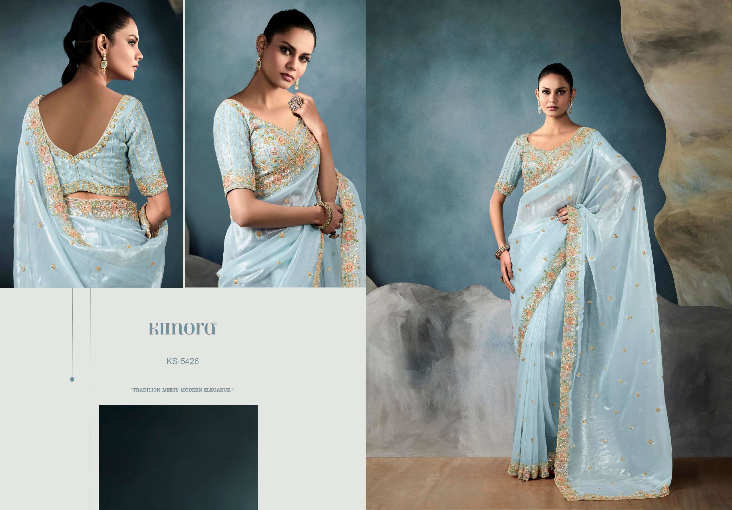KIMORA PRESENTS ICONIC  NEW PARTY WEAR FANCY FEBRICS SAREE CATALOG WHOLESALER AND EXPORTER 