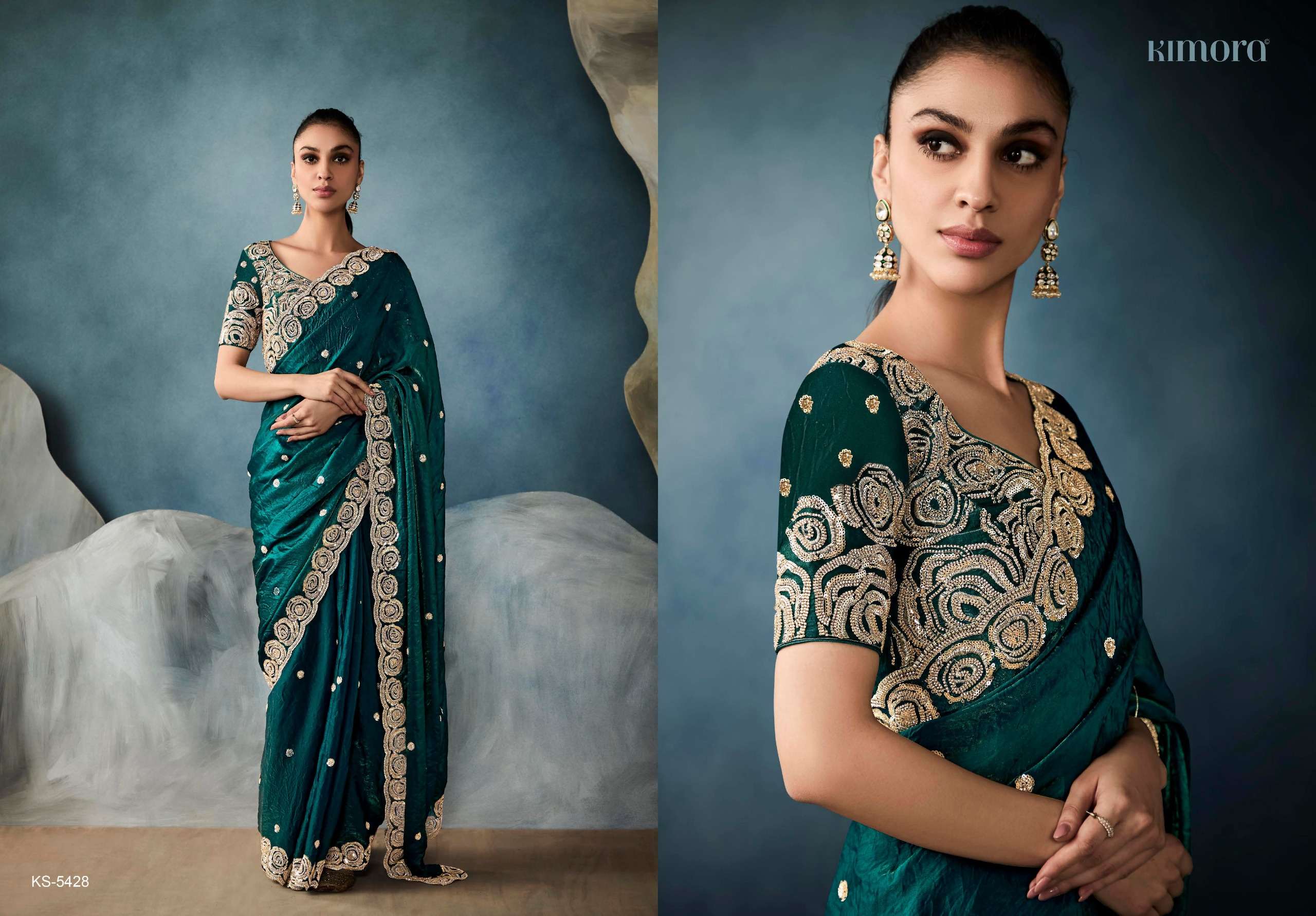 KIMORA PRESENTS ICONIC  NEW PARTY WEAR FANCY FEBRICS SAREE CATALOG WHOLESALER AND EXPORTER 