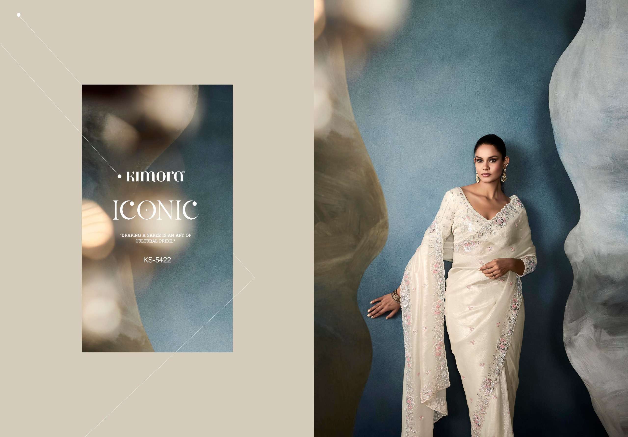 KIMORA PRESENTS ICONIC  NEW PARTY WEAR FANCY FEBRICS SAREE CATALOG WHOLESALER AND EXPORTER 
