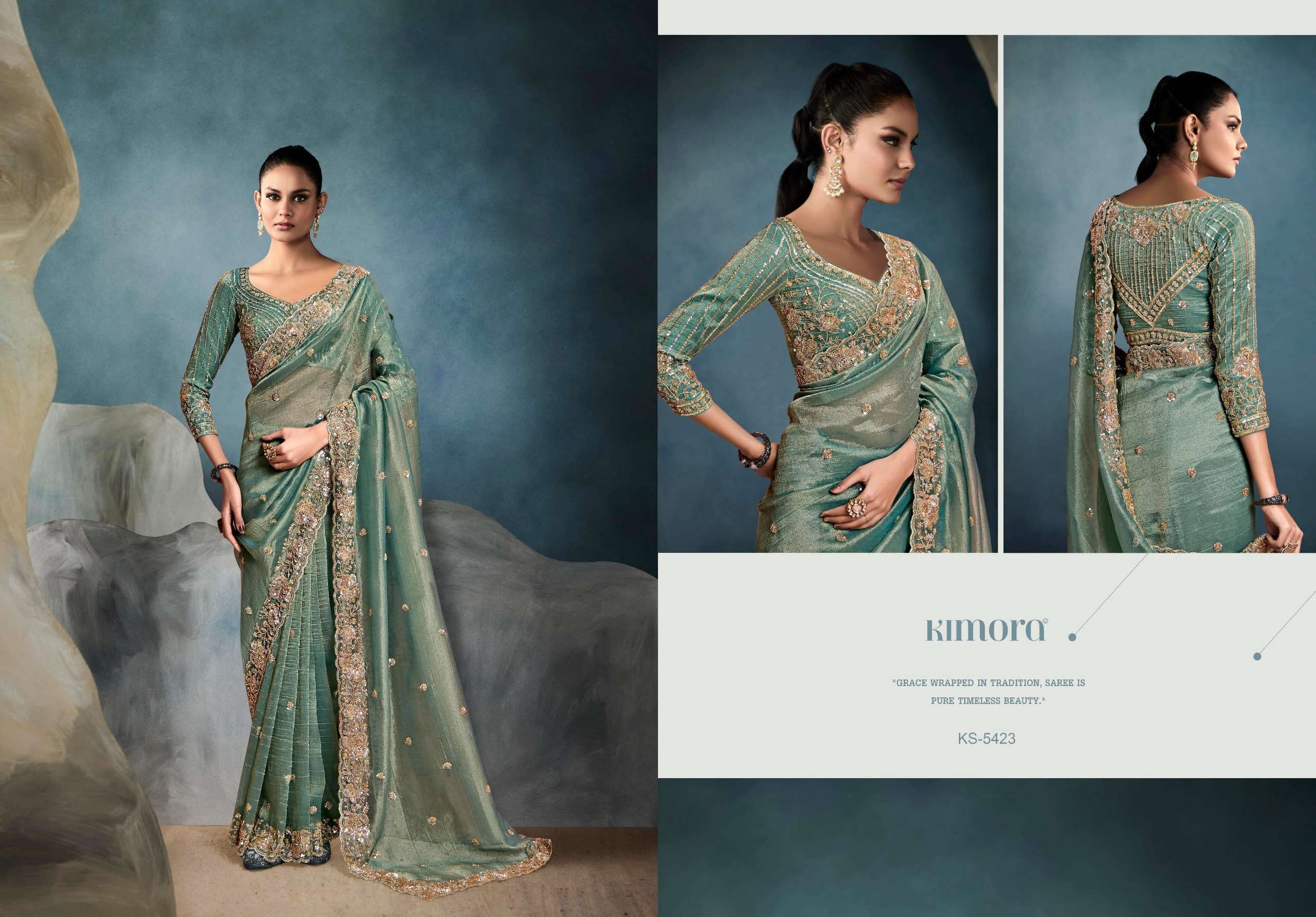 KIMORA PRESENTS ICONIC  NEW PARTY WEAR FANCY FEBRICS SAREE CATALOG WHOLESALER AND EXPORTER 