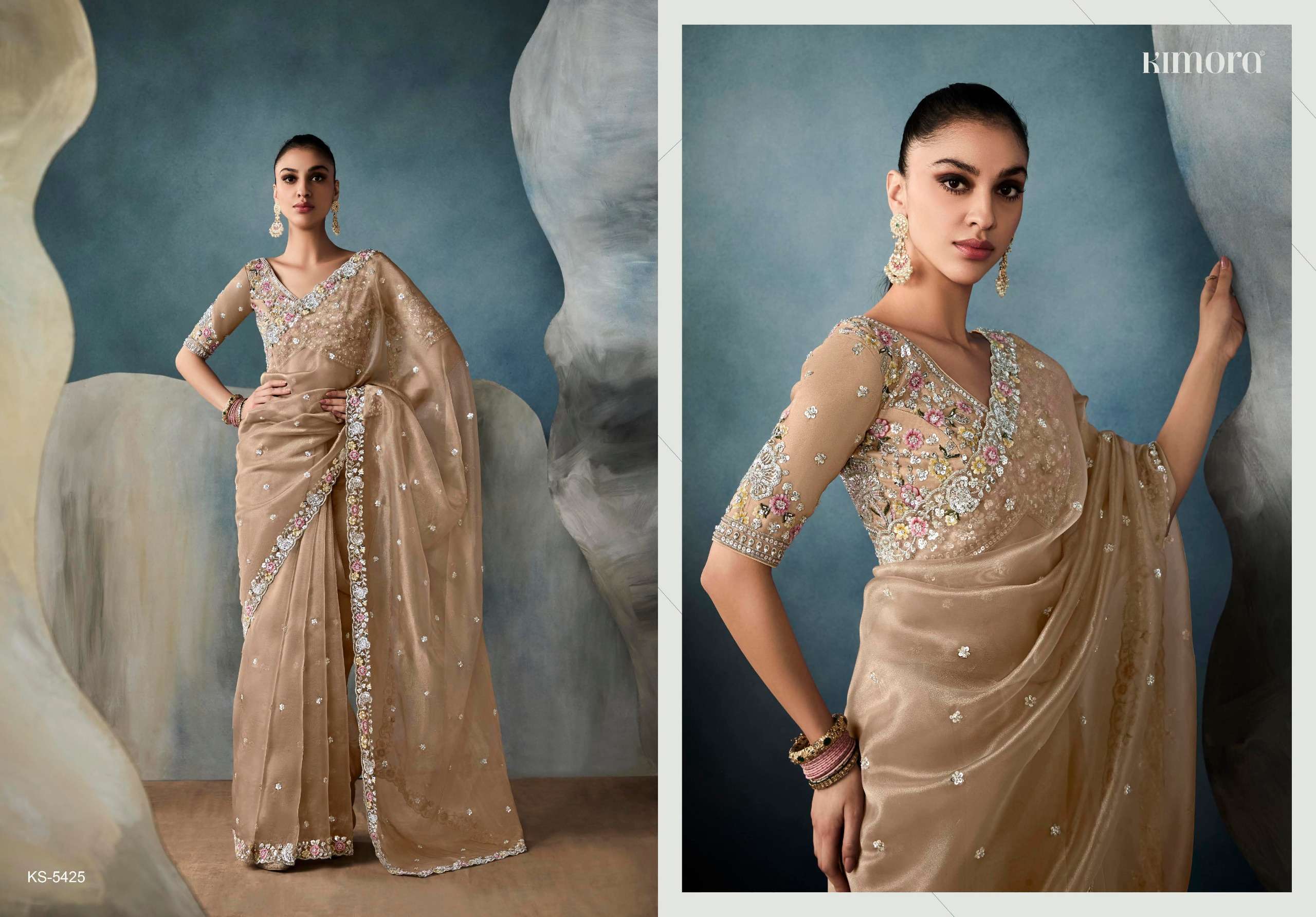 KIMORA PRESENTS ICONIC  NEW PARTY WEAR FANCY FEBRICS SAREE CATALOG WHOLESALER AND EXPORTER 