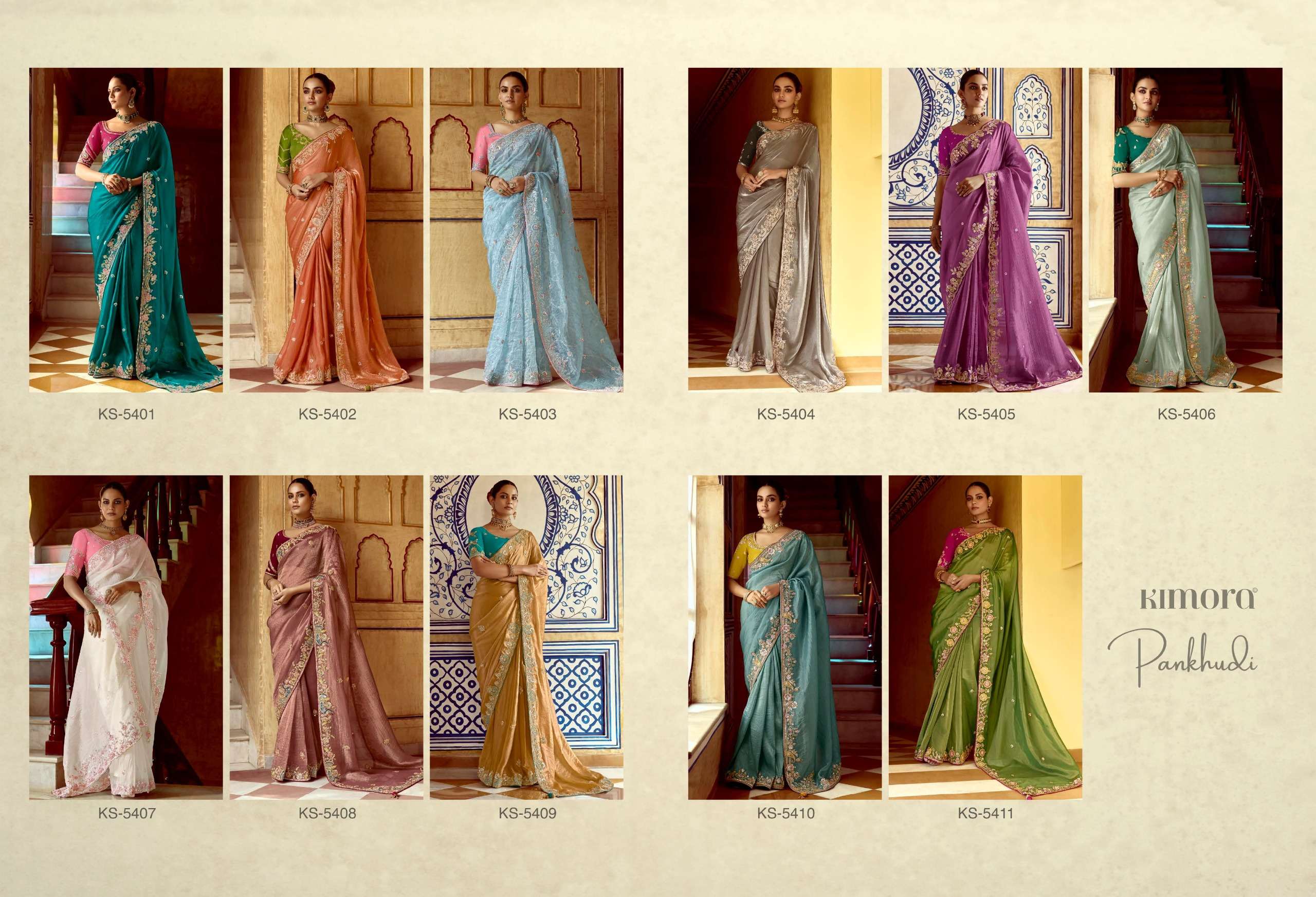 KIMORA PRESENTS PANKHUDI WEDDING STYLE FANCY FEBRICS SAREE CATALOG WHOLESALER AND EXPORTER 