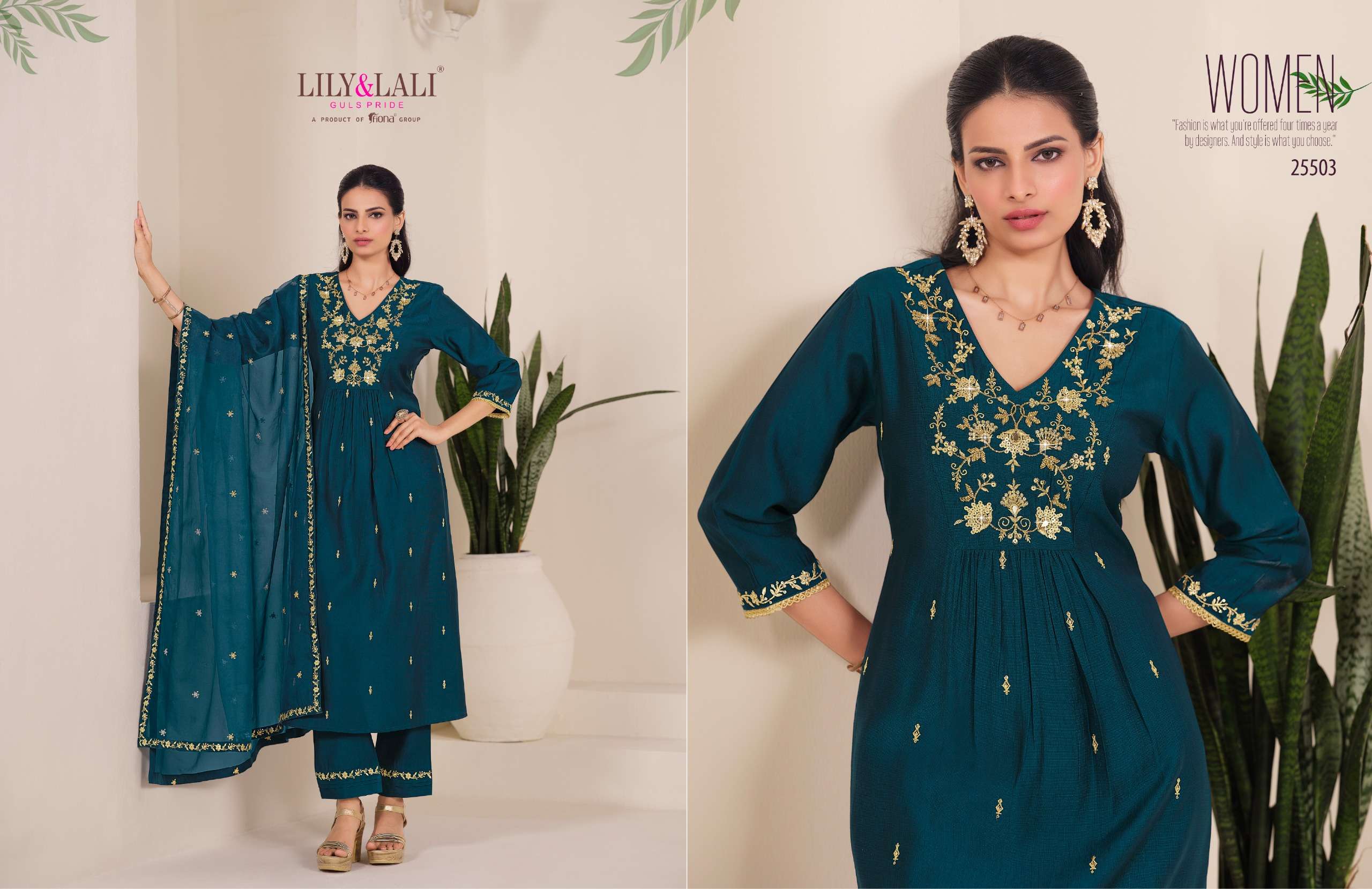 LILY & LALI PRESENTS ZARI VISCOSE FANCY KURTIS CATALOG WHOLESALER AND EXPORTER IN SURAT