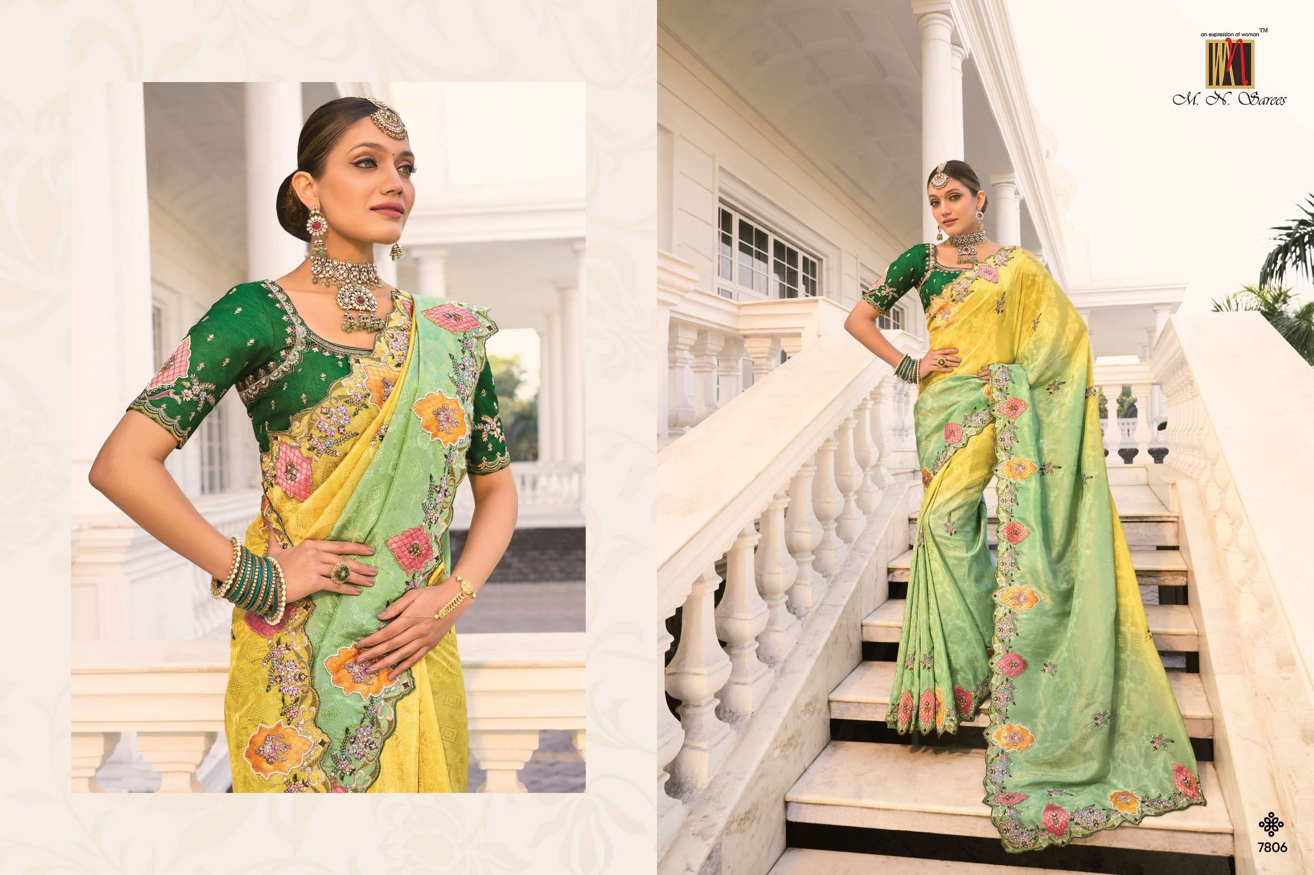 M.N PRESENTS SHAHI POSHAK VOL-3 HEAVY DESIOGENR WORK WEDDING WEAR SILK SAREE CATALOG WHOLESALER AND EXOPORTER IN SURAT