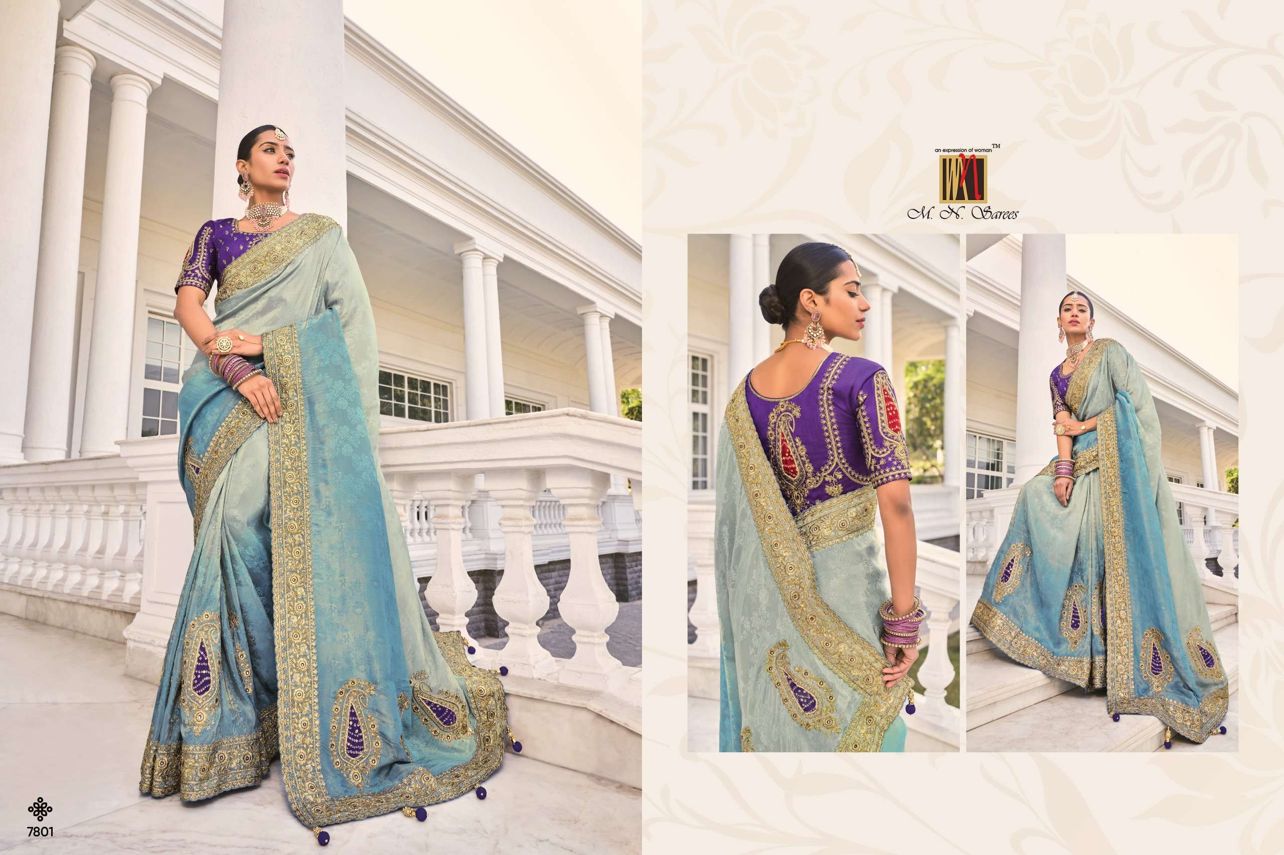 M.N PRESENTS SHAHI POSHAK VOL-3 HEAVY DESIOGENR WORK WEDDING WEAR SILK SAREE CATALOG WHOLESALER AND EXOPORTER IN SURAT