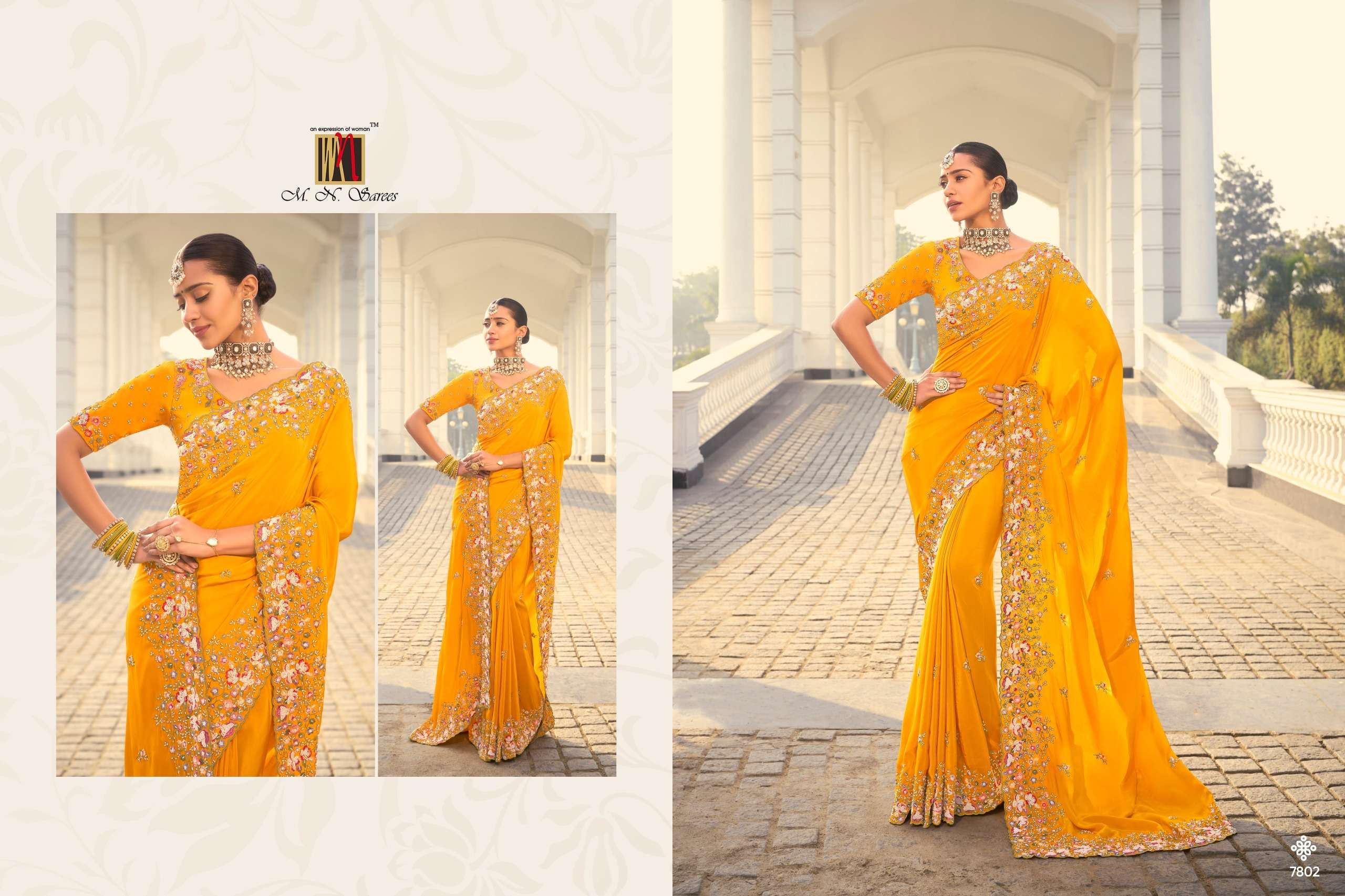 M.N PRESENTS SHAHI POSHAK VOL-3 HEAVY DESIOGENR WORK WEDDING WEAR SILK SAREE CATALOG WHOLESALER AND EXOPORTER IN SURAT