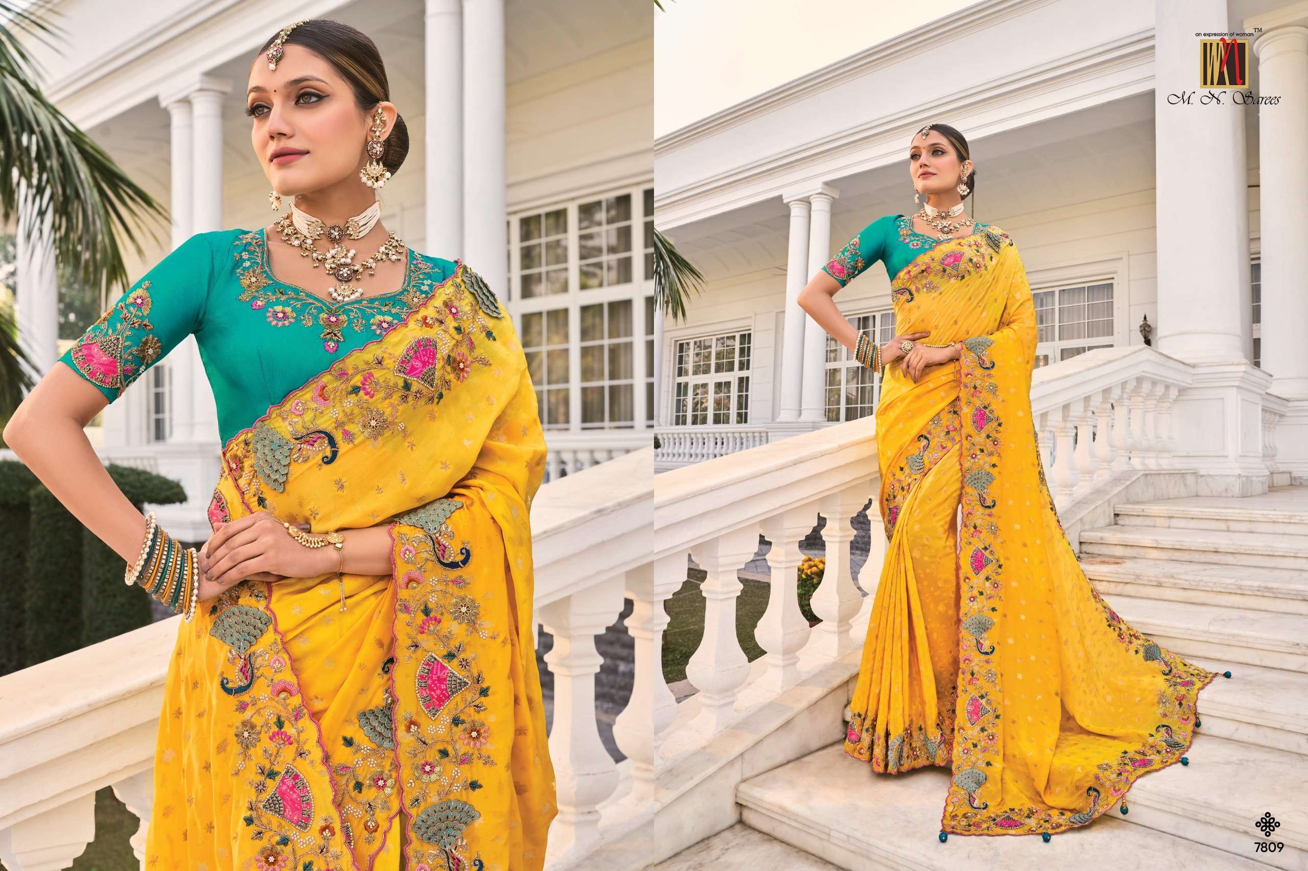 M.N PRESENTS SHAHI POSHAK VOL-3 HEAVY DESIOGENR WORK WEDDING WEAR SILK SAREE CATALOG WHOLESALER AND EXOPORTER IN SURAT
