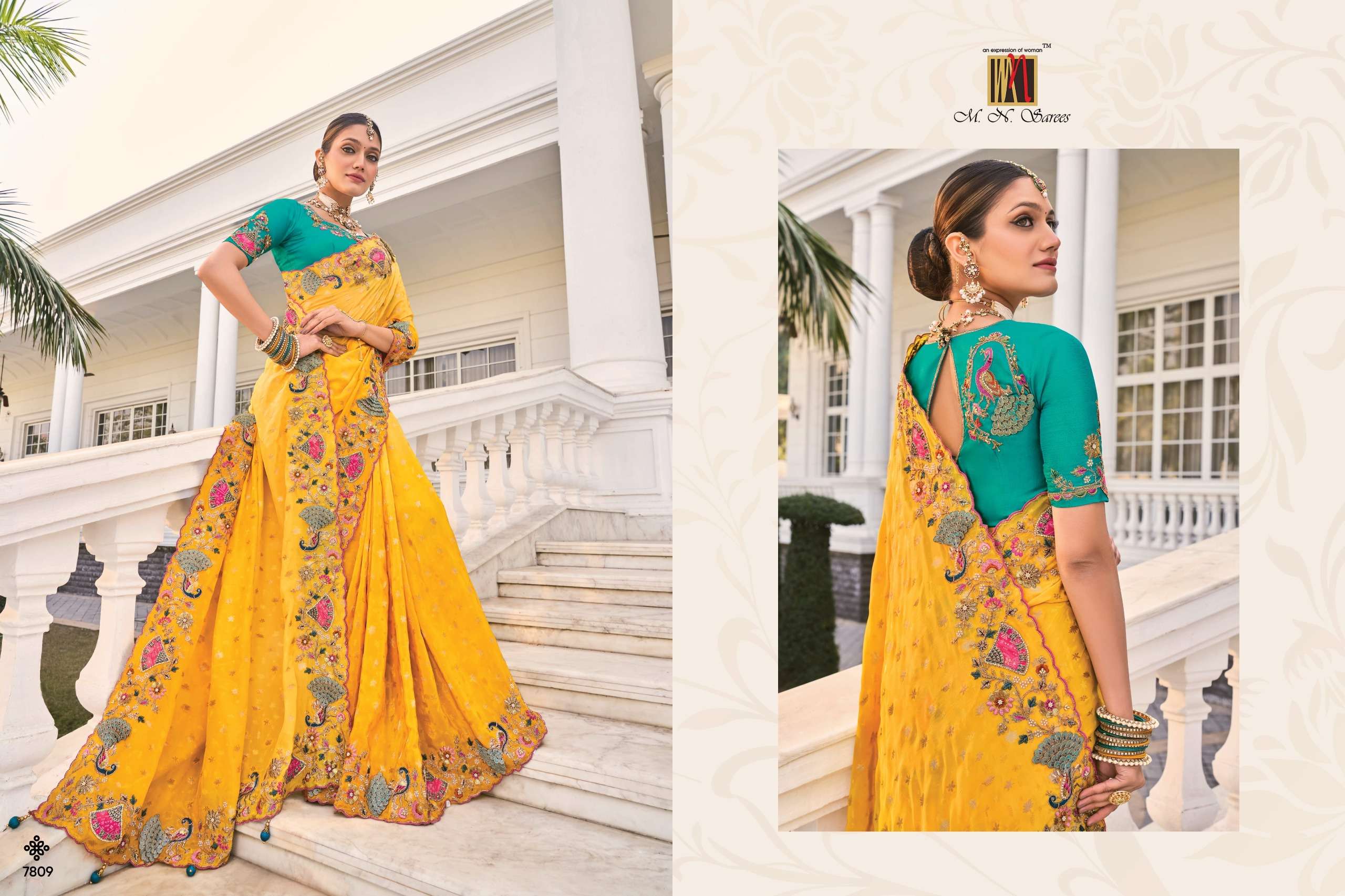 M.N PRESENTS SHAHI POSHAK VOL-3 HEAVY DESIOGENR WORK WEDDING WEAR SILK SAREE CATALOG WHOLESALER AND EXOPORTER IN SURAT