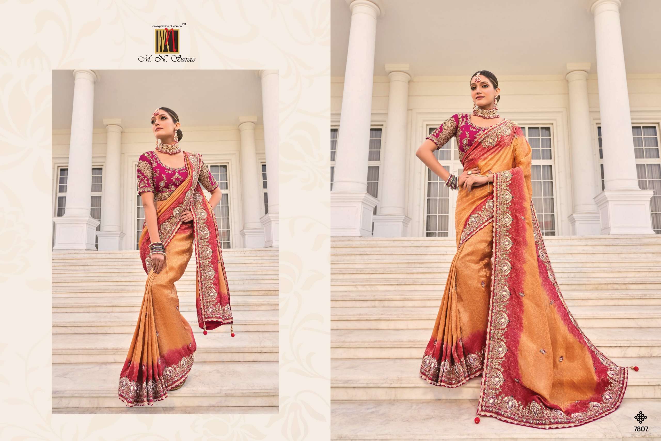 M.N PRESENTS SHAHI POSHAK VOL-3 HEAVY DESIOGENR WORK WEDDING WEAR SILK SAREE CATALOG WHOLESALER AND EXOPORTER IN SURAT