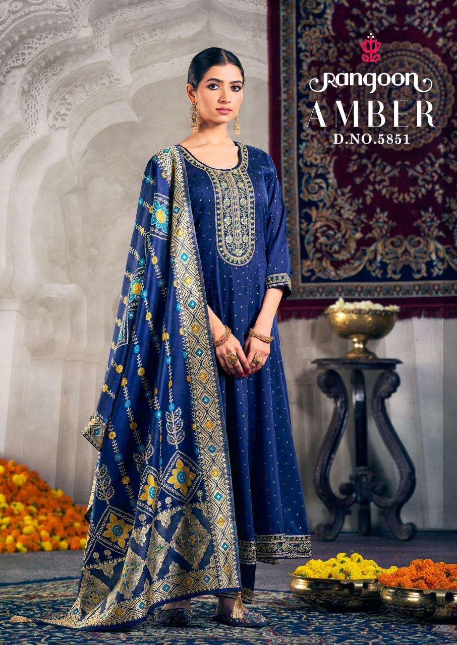 rangoon presents amber full stitch anarkali style dyed jacquard suit for womens catalog wholesaler and exporter 