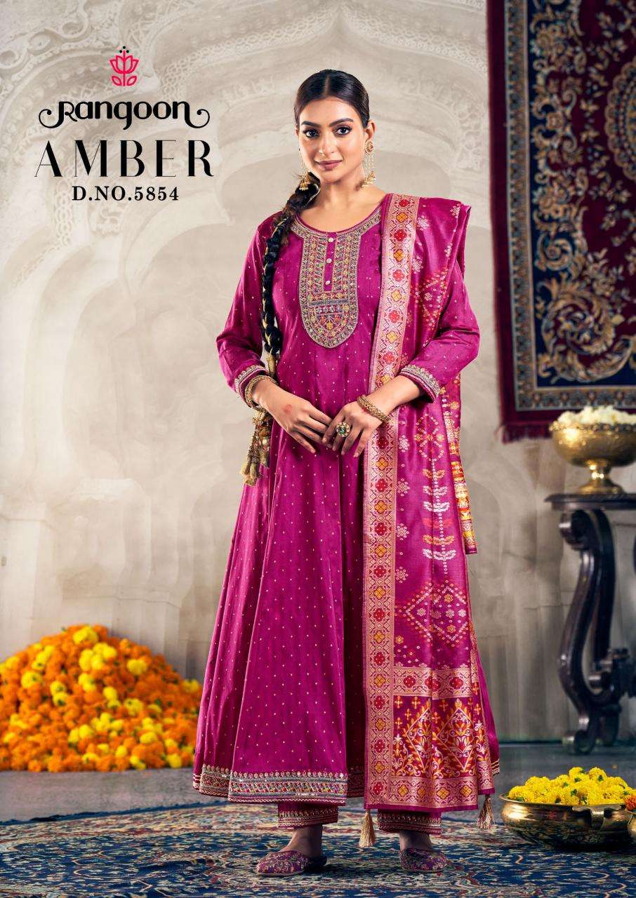 rangoon presents amber full stitch anarkali style dyed jacquard suit for womens catalog wholesaler and exporter 