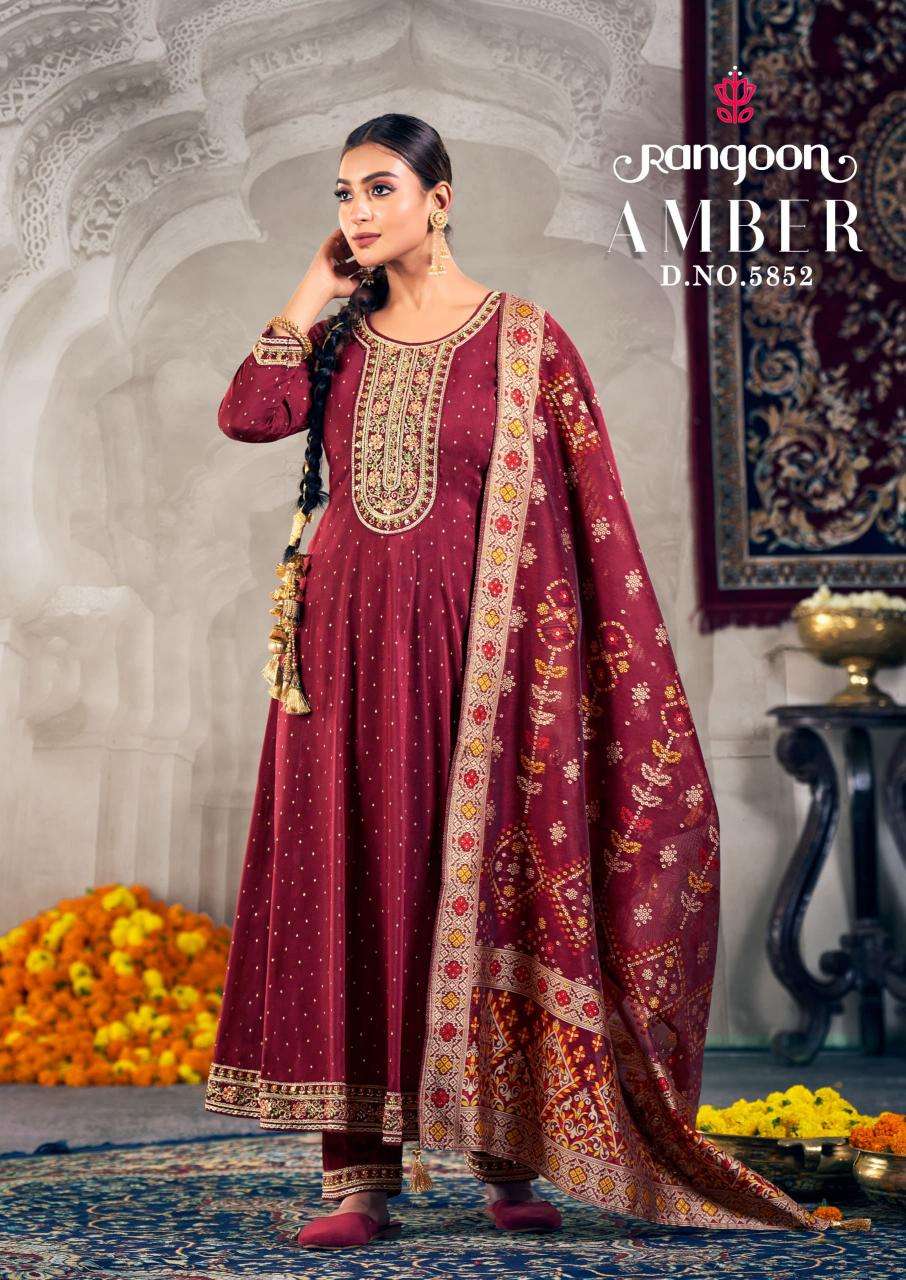 rangoon presents amber full stitch anarkali style dyed jacquard suit for womens catalog wholesaler and exporter 