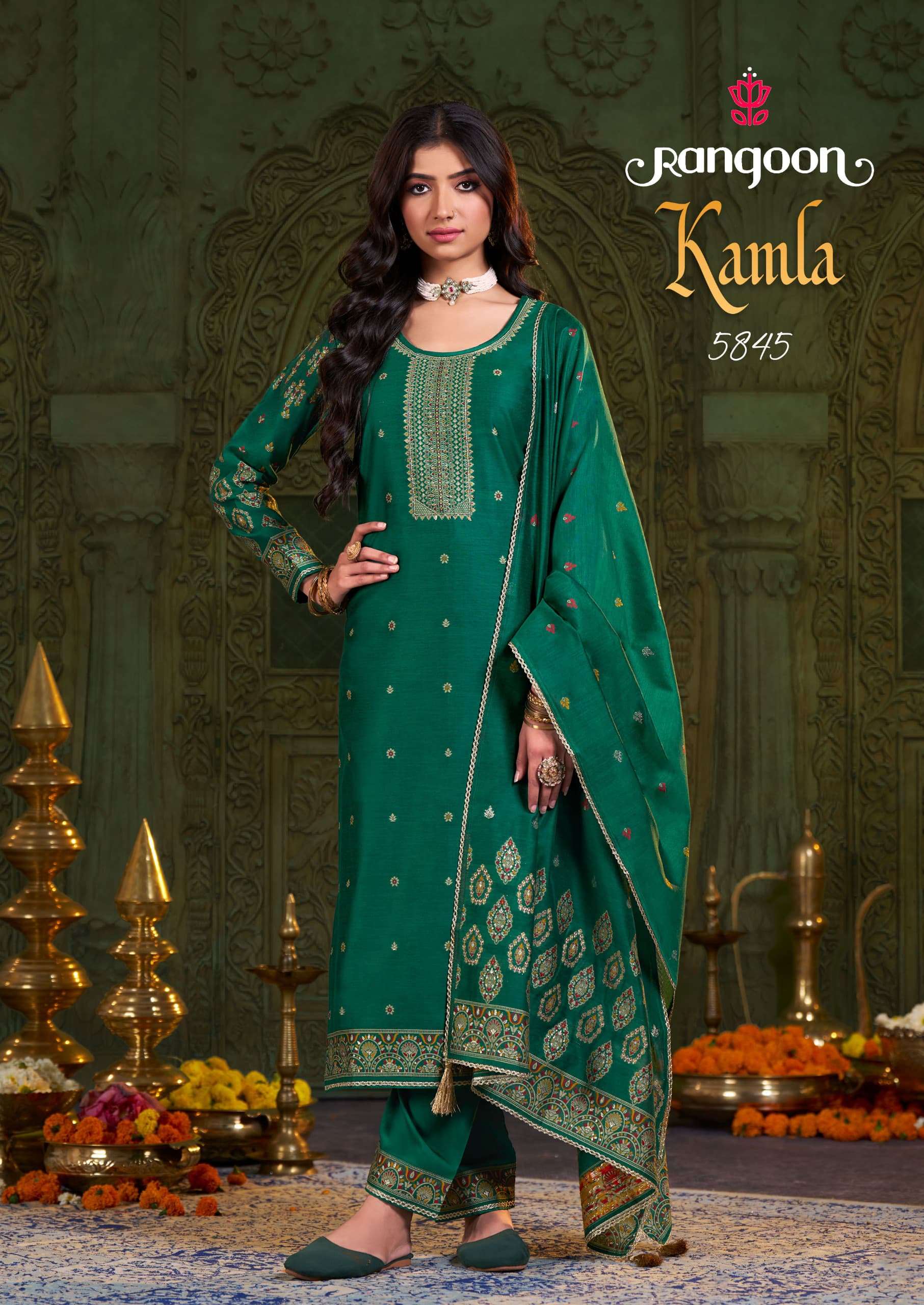rangoon presents kamla dyed jacquard readymade shop trendy 3pcs kurtis catalog wholesaler and exporter 