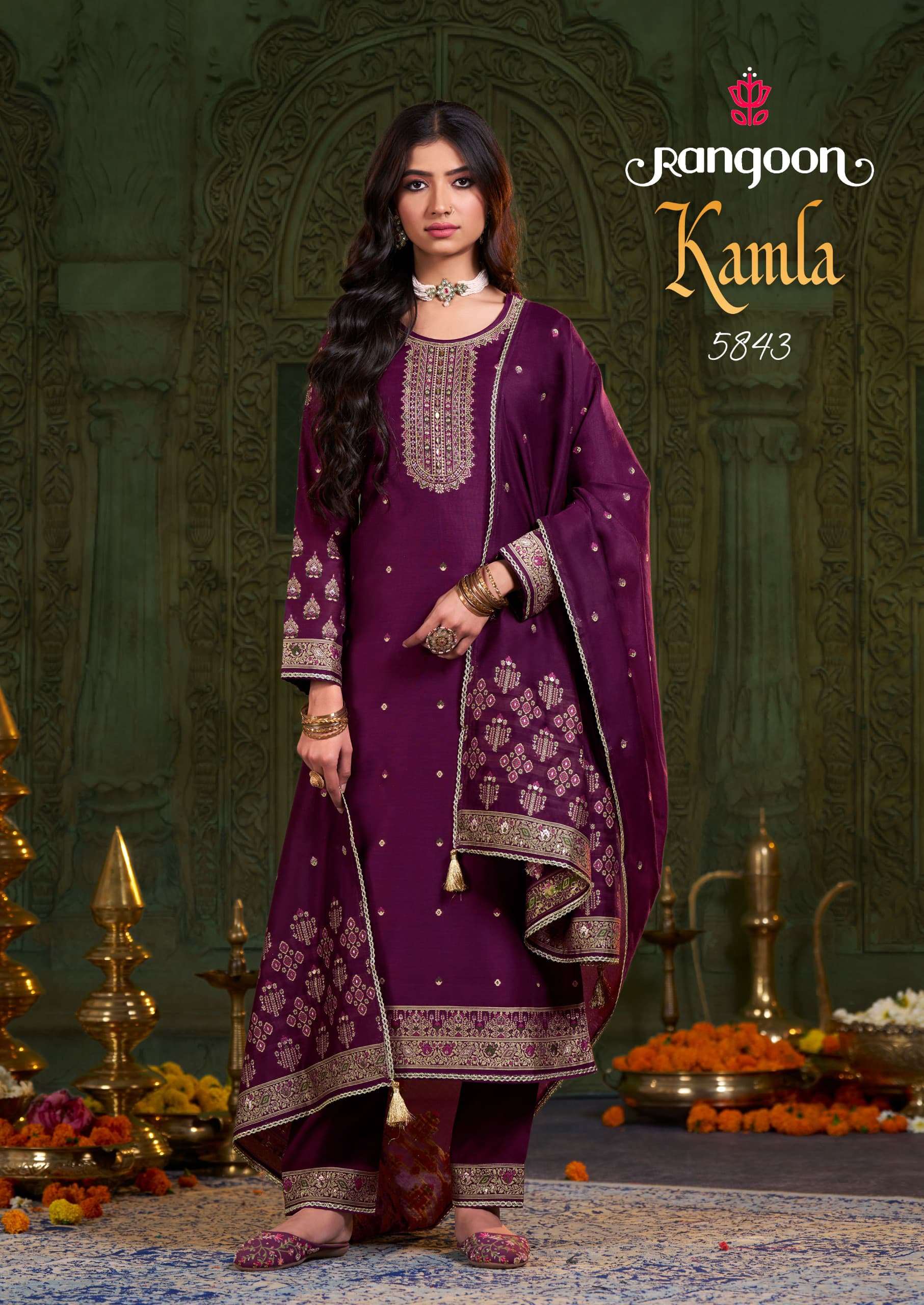 rangoon presents kamla dyed jacquard readymade shop trendy 3pcs kurtis catalog wholesaler and exporter 