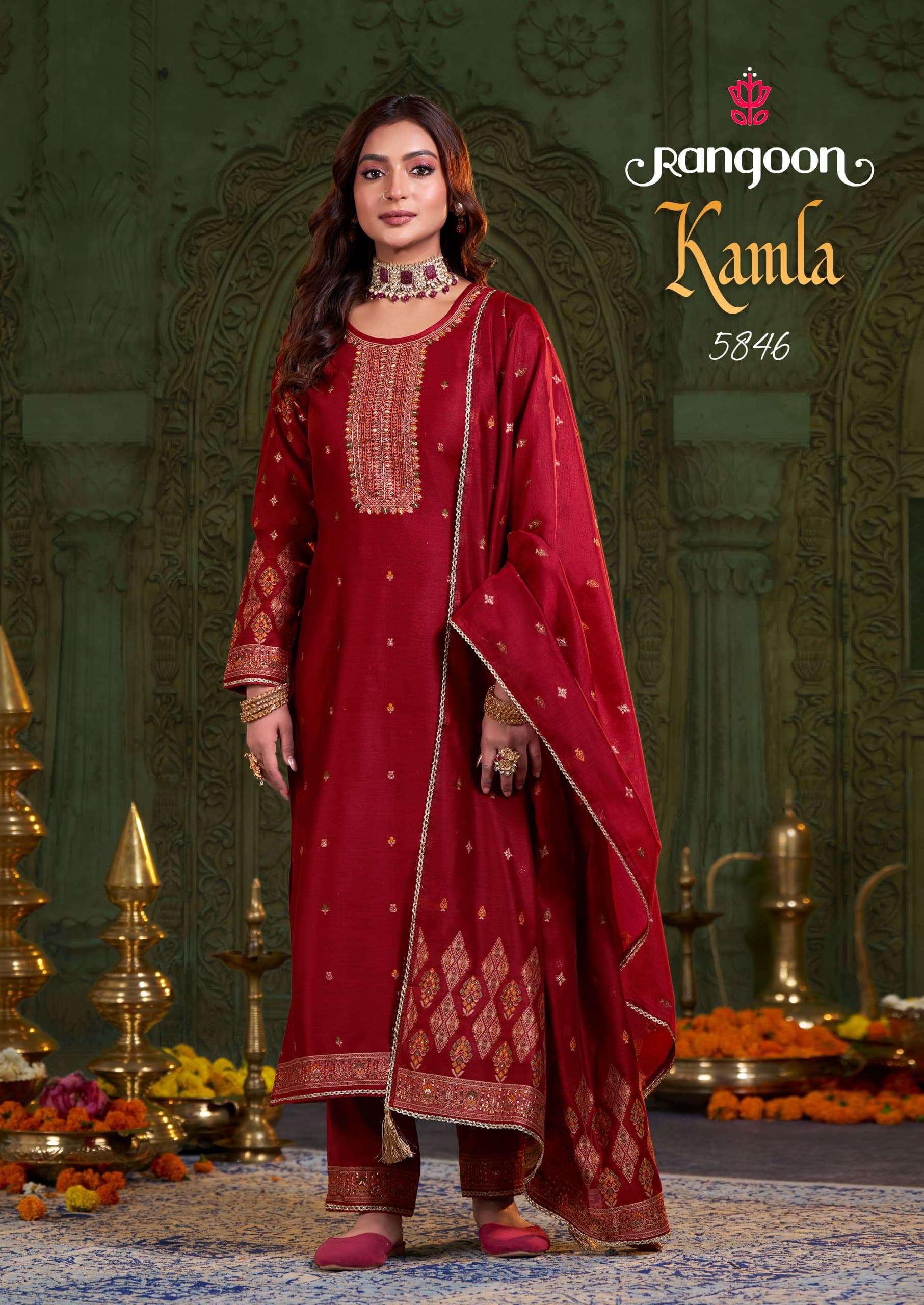 rangoon presents kamla dyed jacquard readymade shop trendy 3pcs kurtis catalog wholesaler and exporter 