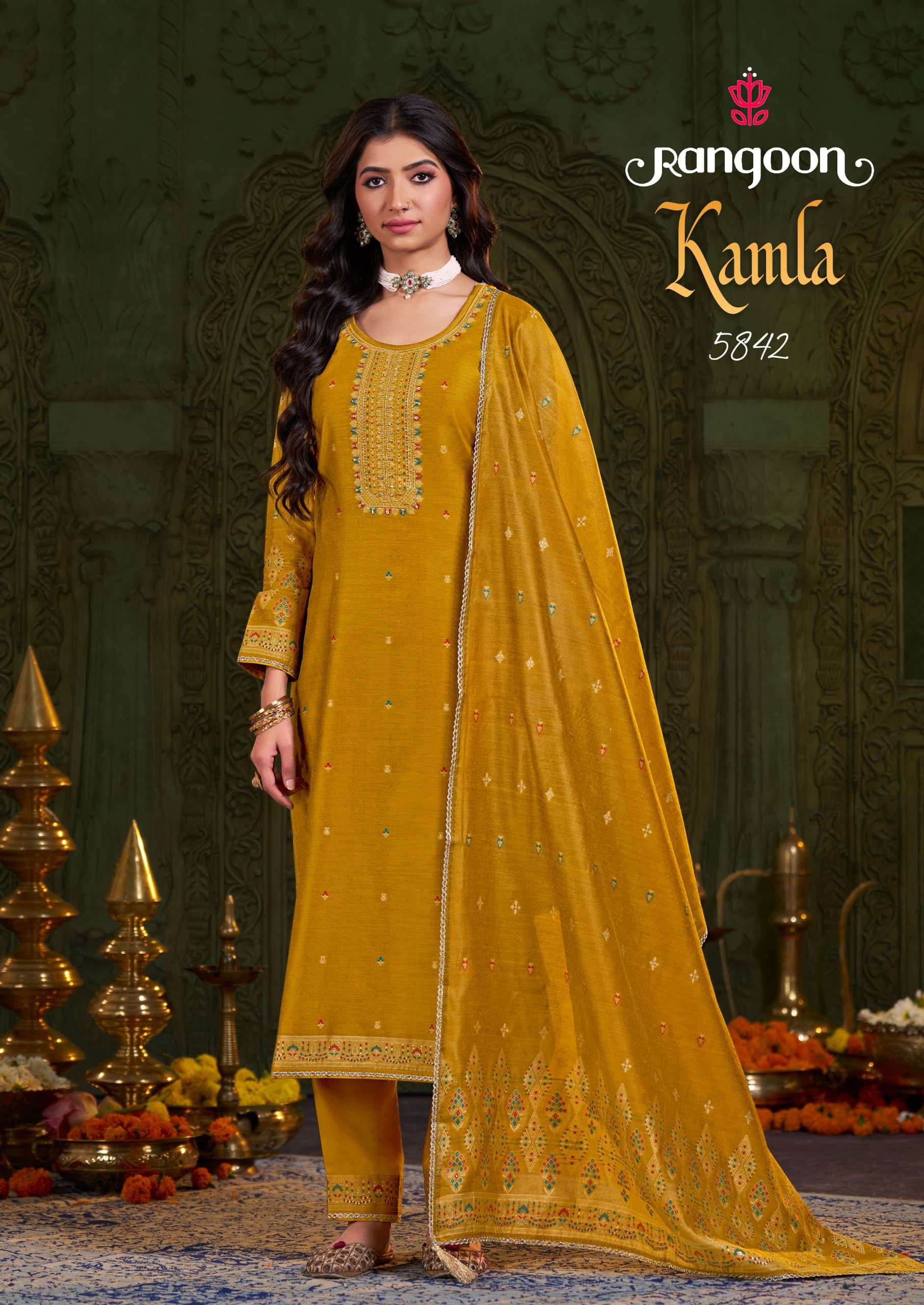 rangoon presents kamla dyed jacquard readymade shop trendy 3pcs kurtis catalog wholesaler and exporter 