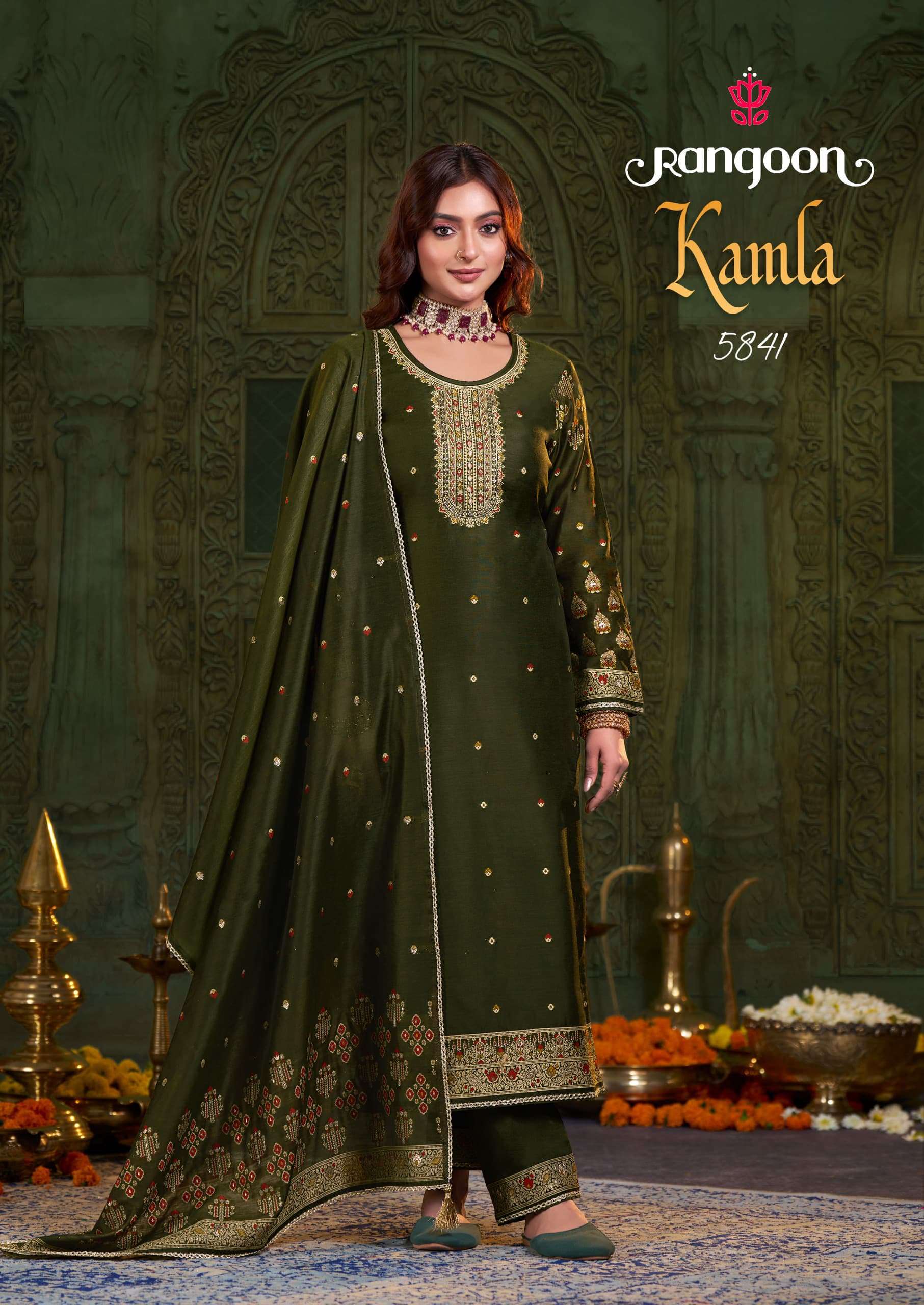 rangoon presents kamla dyed jacquard readymade shop trendy 3pcs kurtis catalog wholesaler and exporter 