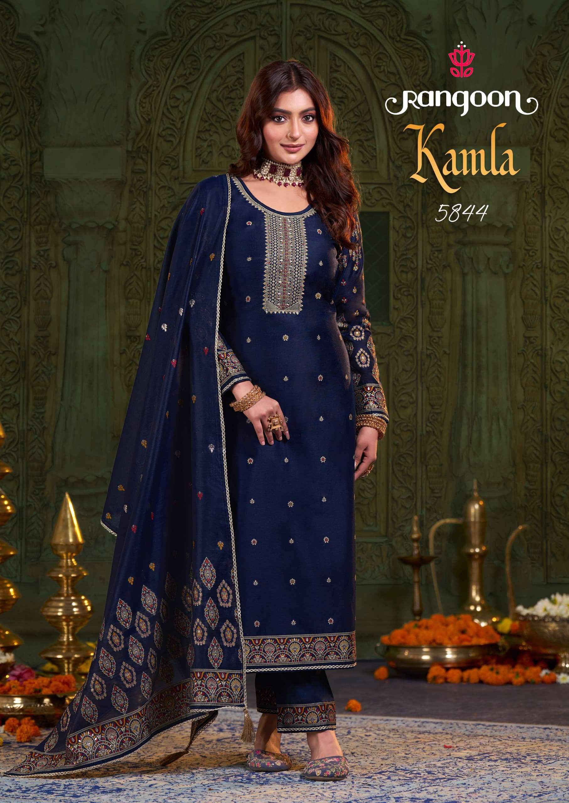 rangoon presents kamla dyed jacquard readymade shop trendy 3pcs kurtis catalog wholesaler and exporter 