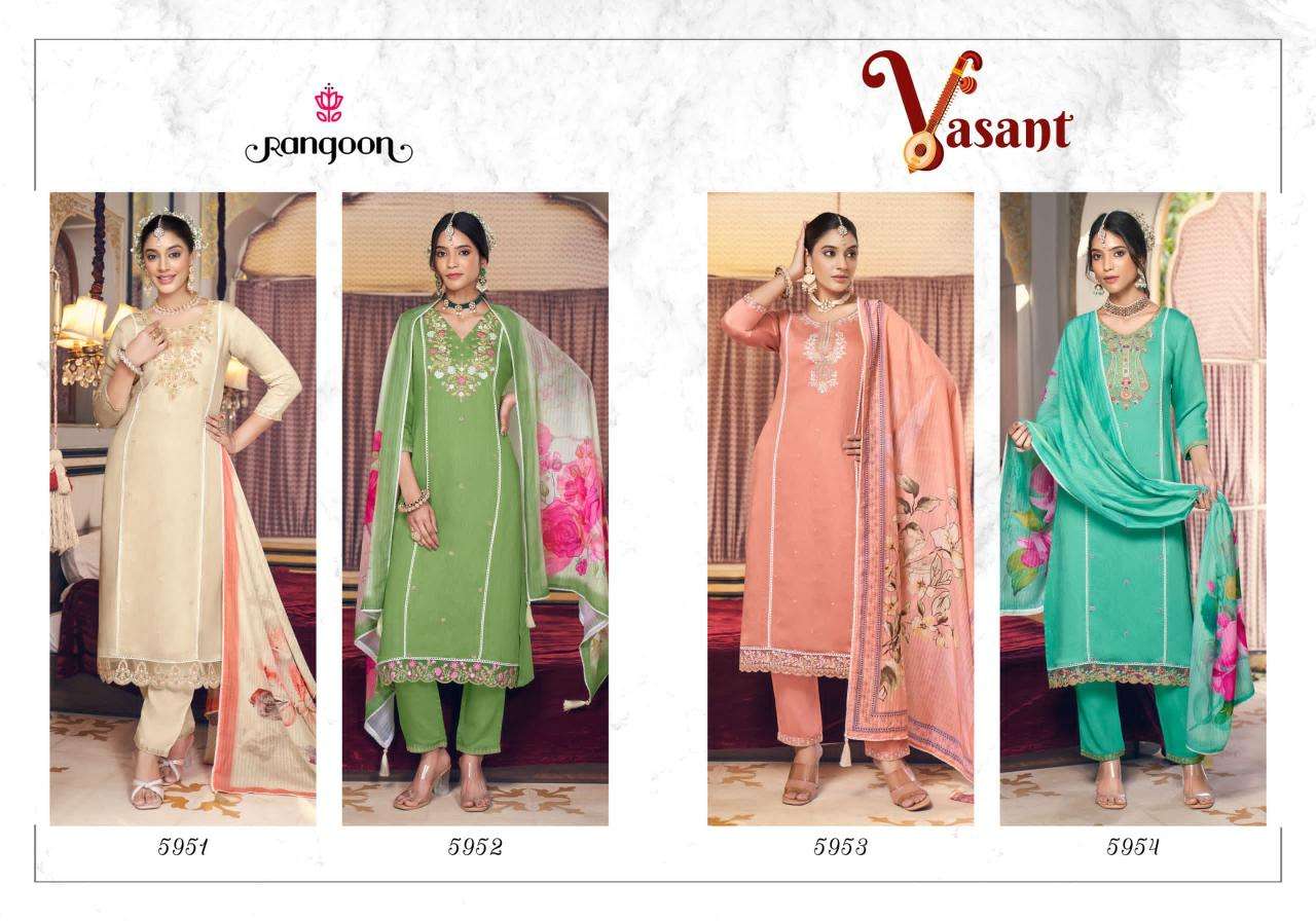 rangoon presents vasant viscose readymade classic look 3pcs kurtis catalog wholesaler and exporter 