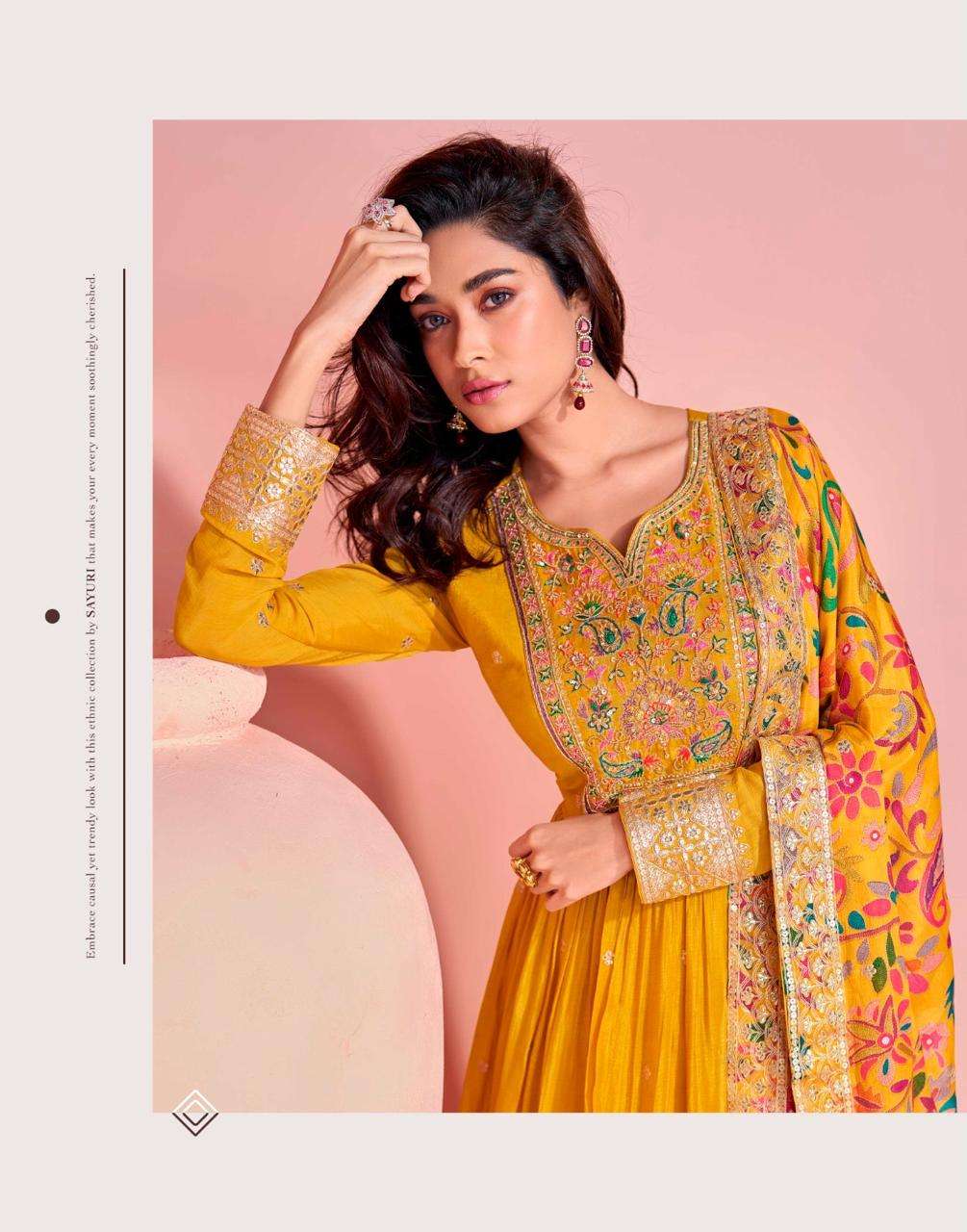sayuri designer presents mayuri real chinon silk full stitch wedding special gown catalog wholesaler and exporter in surat