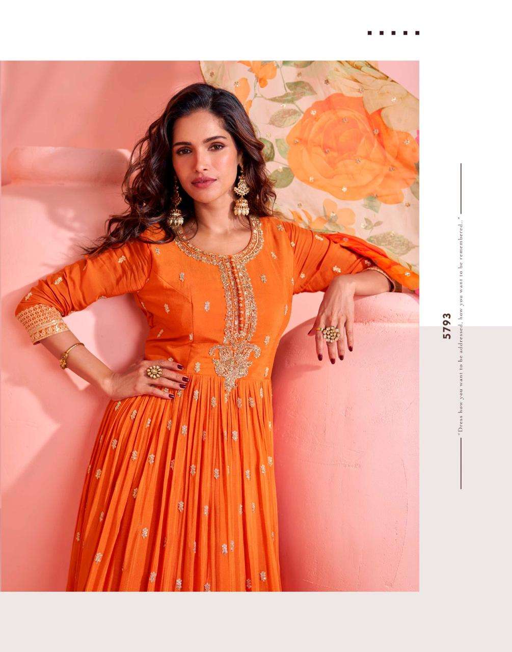 sayuri designer presents mayuri real chinon silk full stitch wedding special gown catalog wholesaler and exporter in surat