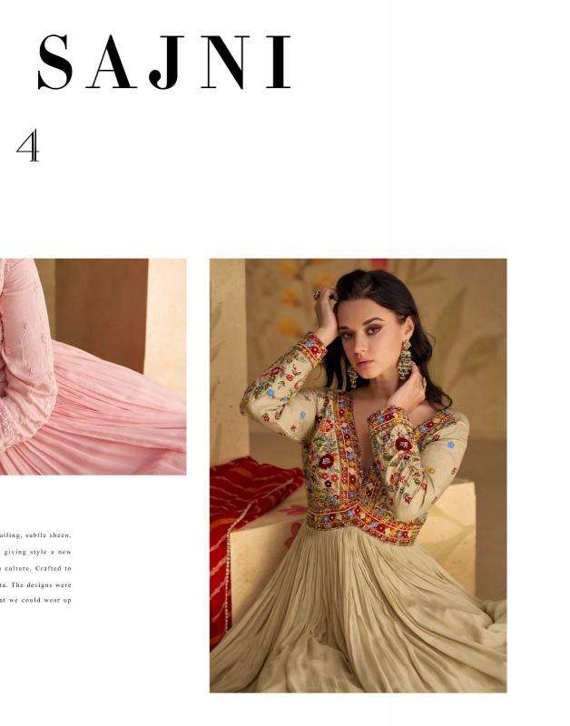 sayuri designer presents sajni fashionable chinon silk readymade gown style catalog wholesaler and exporter in surat