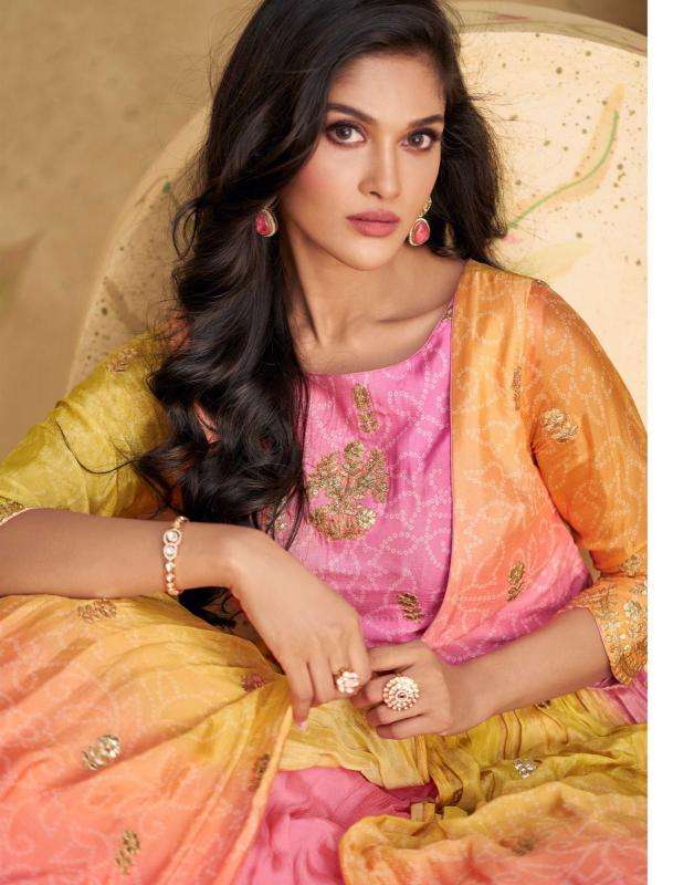 sayuri designer presents sajni fashionable chinon silk readymade gown style catalog wholesaler and exporter in surat