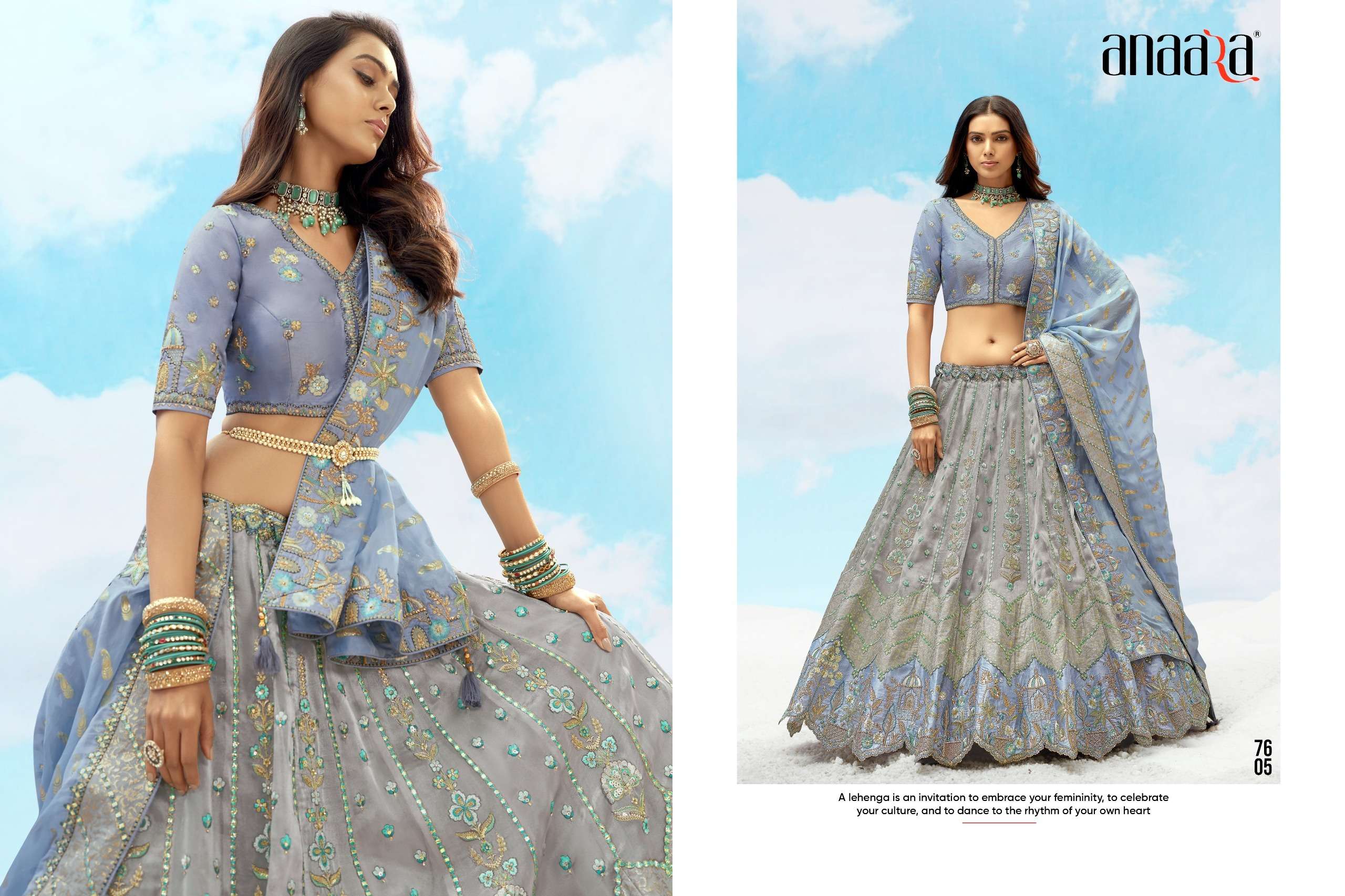 TATHASTU PRESENTS ANAARA 7600 SERIES HEAVY DESIGNER LEHNGHA CHOLI CATALOG WHOLESALER AND EXPORTRE IN SURAT 