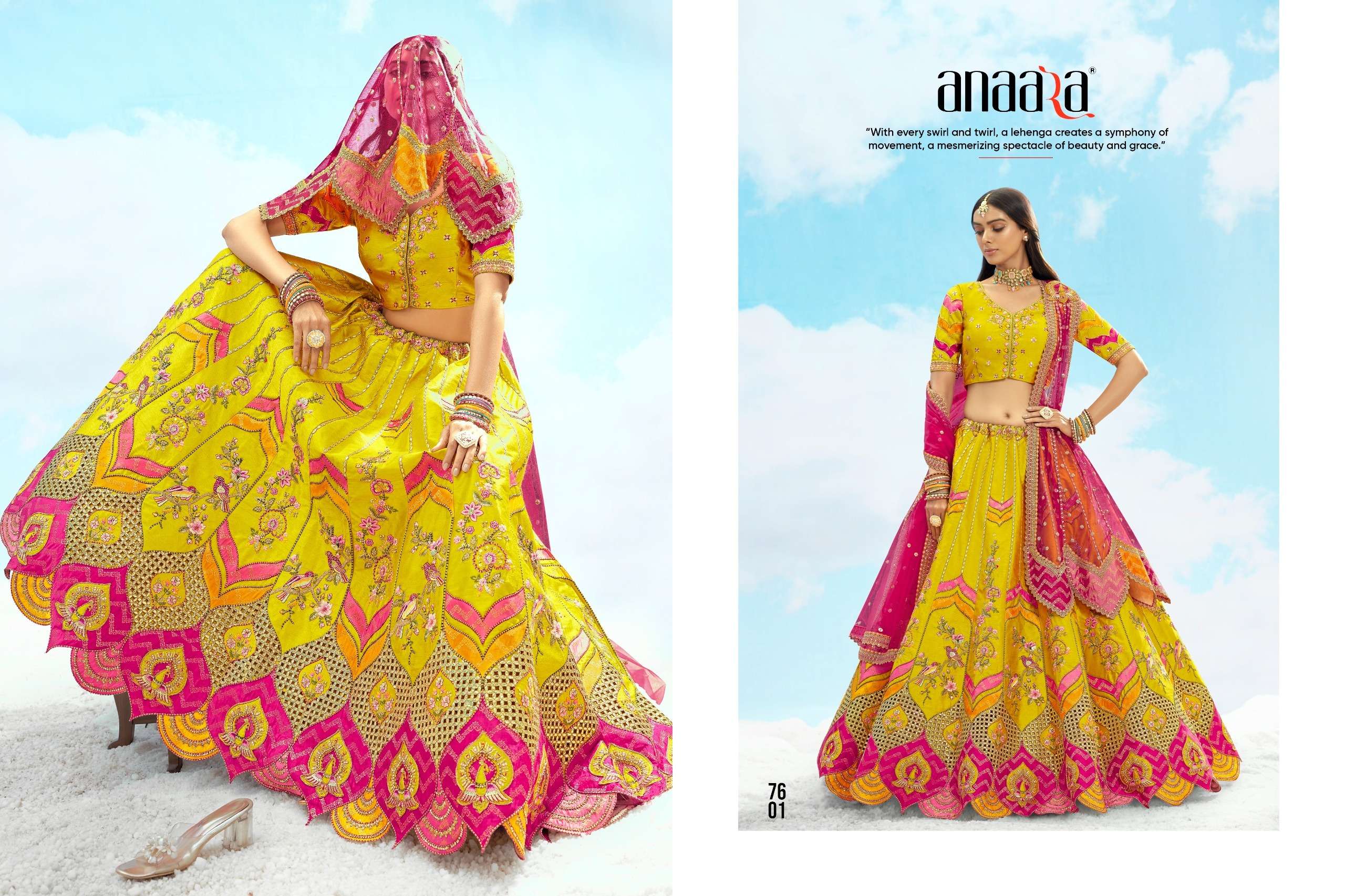 TATHASTU PRESENTS ANAARA 7600 SERIES HEAVY DESIGNER LEHNGHA CHOLI CATALOG WHOLESALER AND EXPORTRE IN SURAT 