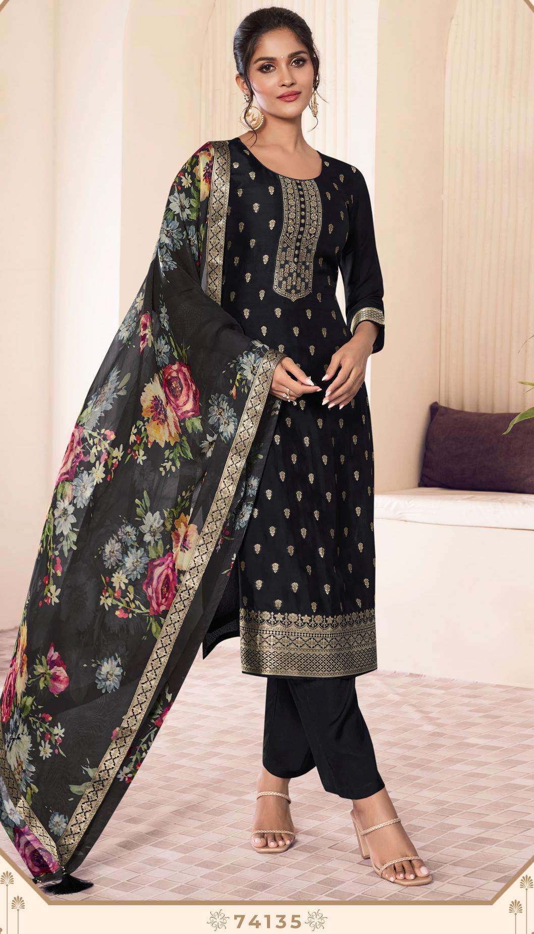 vinay presents kuleesh noraa vol-2 lotus silk jacquard fashionable salwar suits catalog wholesaler and exporter 